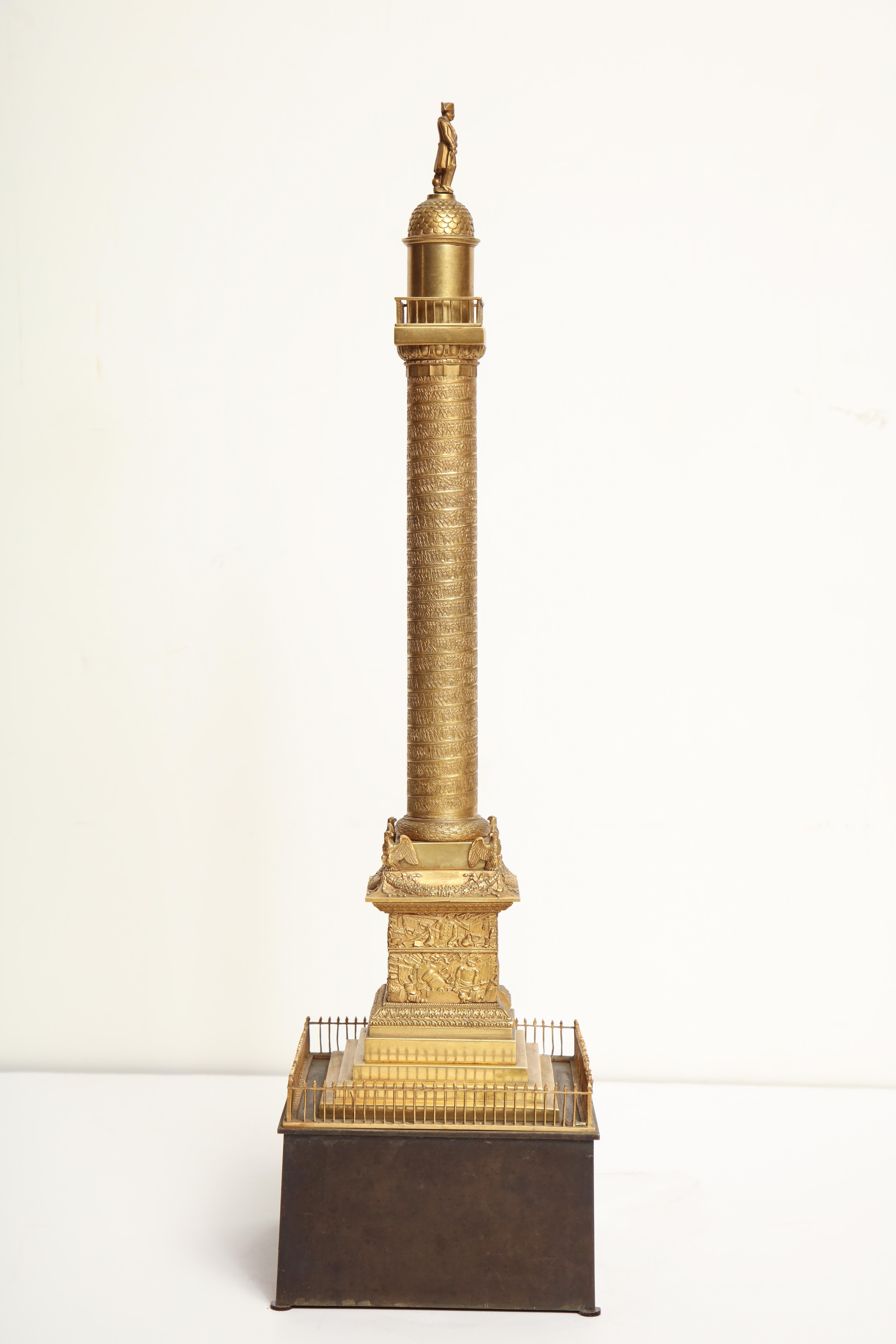 19th Century French, Grand Tour Place Vendome Column in Gilt Bronze For Sale 4