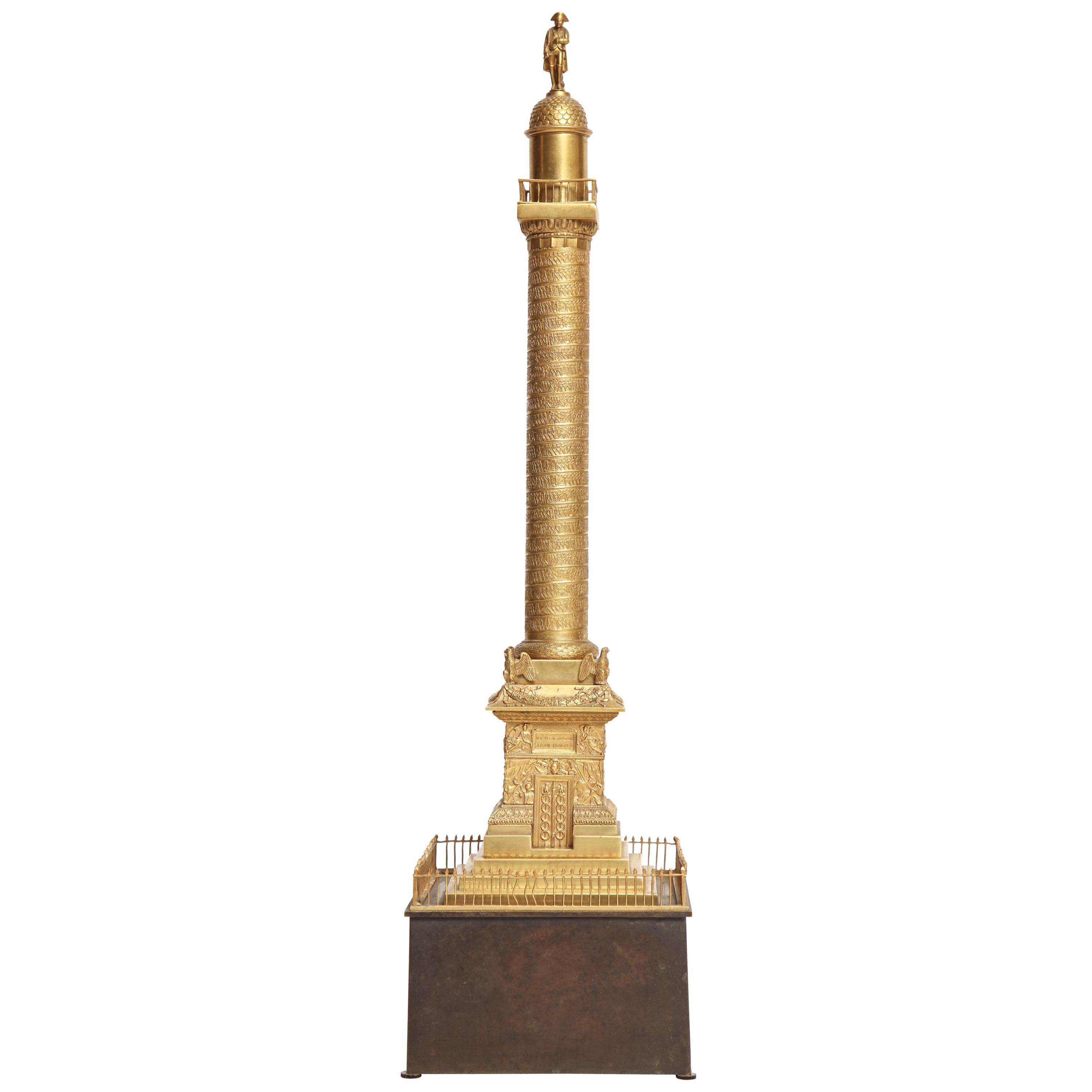 19th Century French, Grand Tour Place Vendome Column in Gilt Bronze For Sale