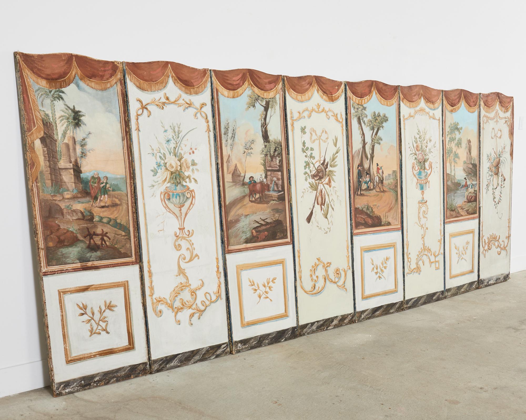 19th Century French Grand Tour Style Eight Panel Painted Screen For Sale 9