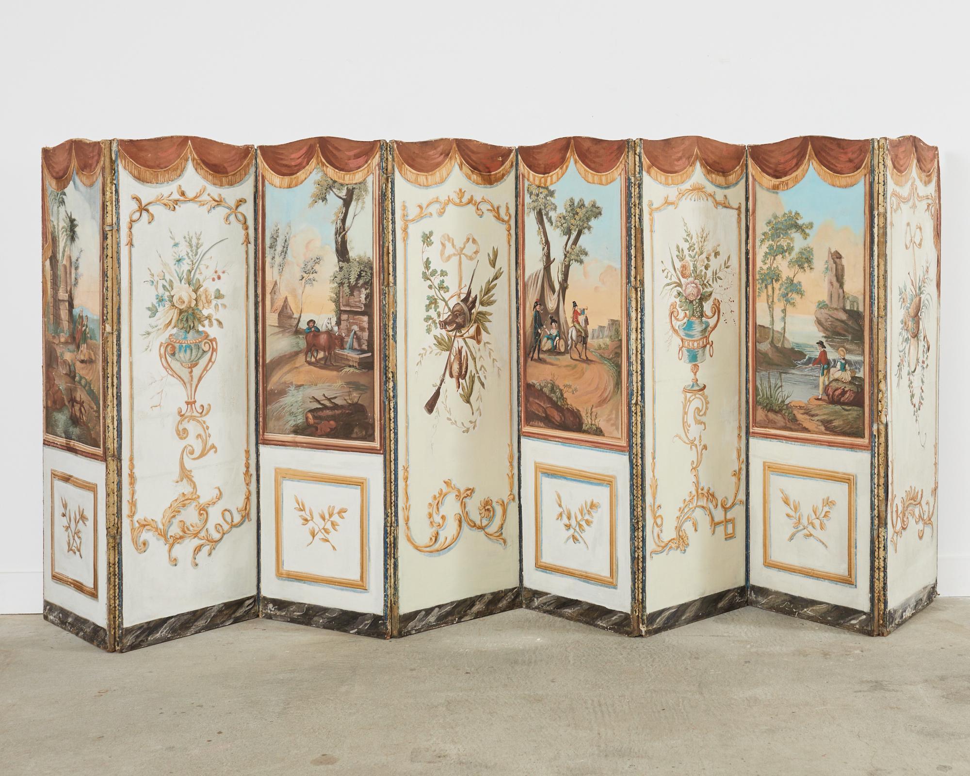 19th Century French Grand Tour Style Eight Panel Painted Screen For Sale 10
