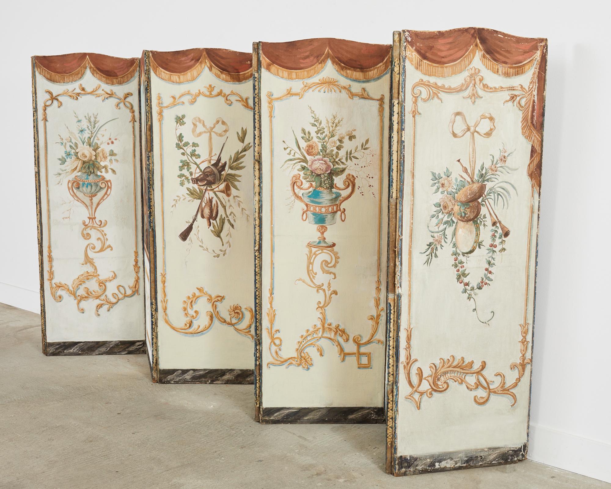 19th Century French Grand Tour Style Eight Panel Painted Screen For Sale 12