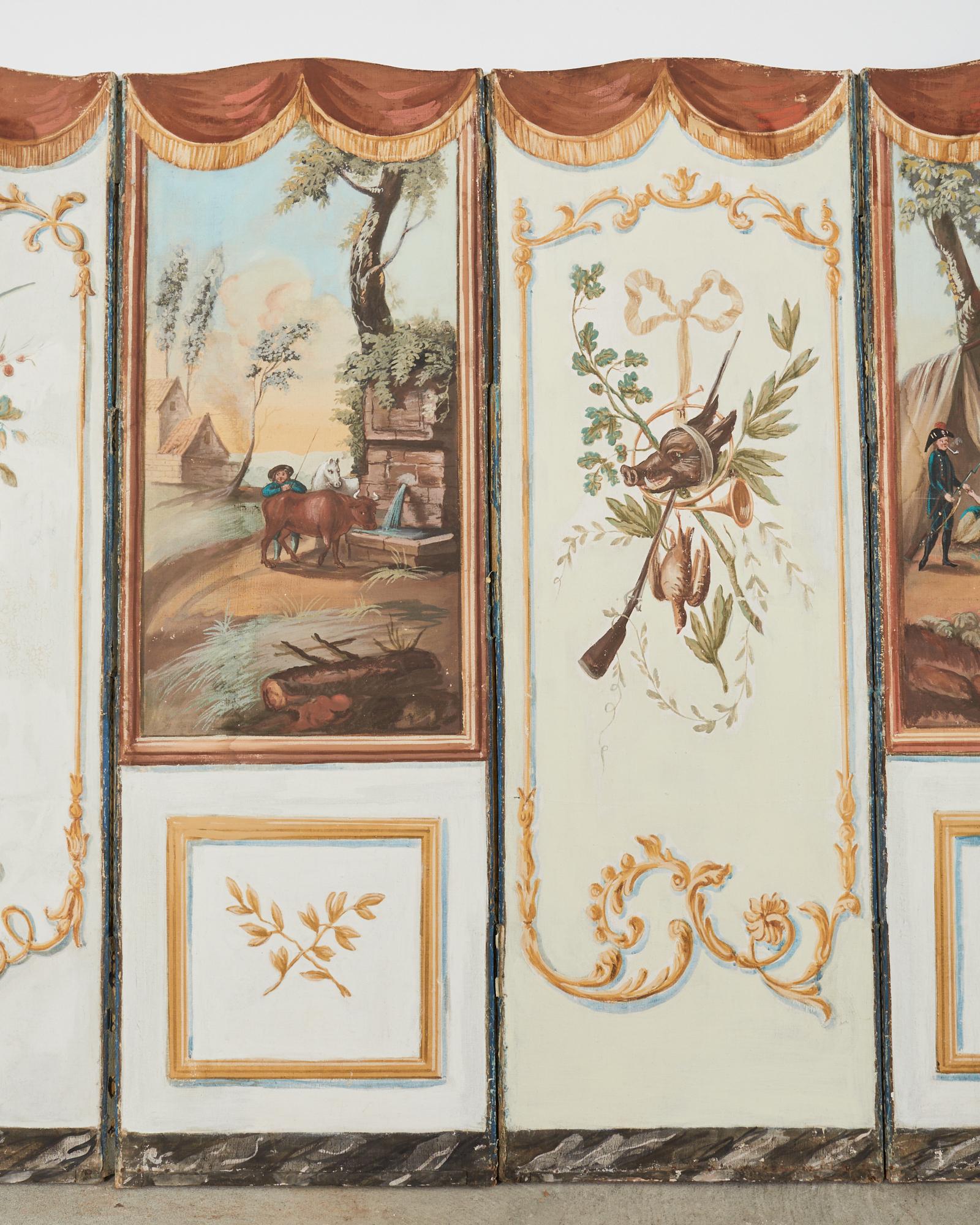 Canvas 19th Century French Grand Tour Style Eight Panel Painted Screen For Sale