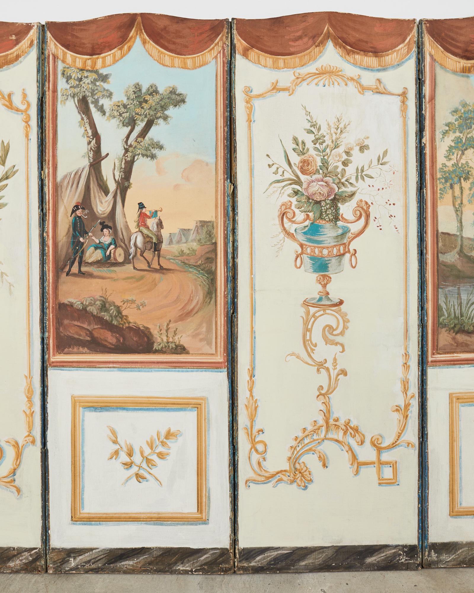 19th Century French Grand Tour Style Eight Panel Painted Screen For Sale 1