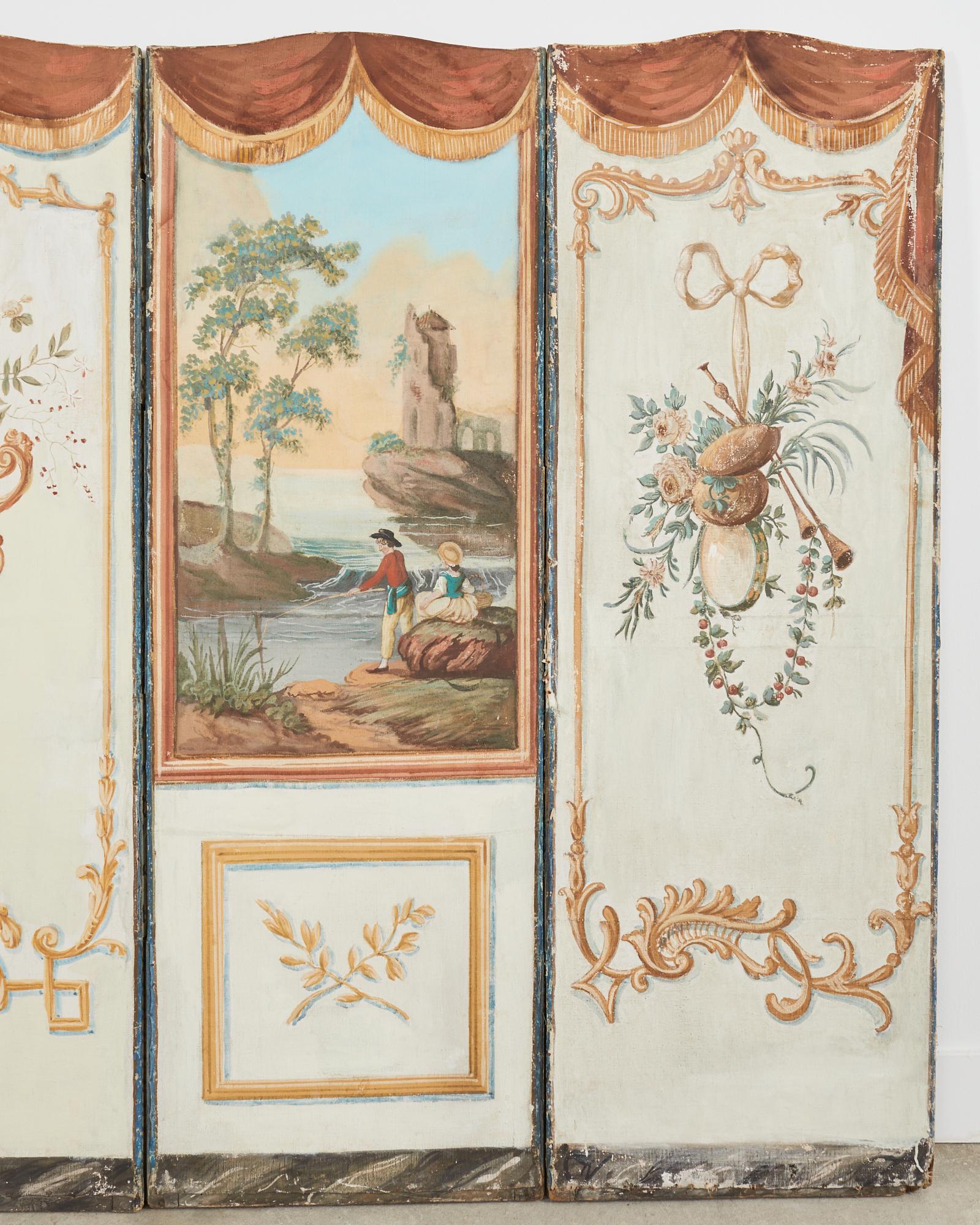 19th Century French Grand Tour Style Eight Panel Painted Screen For Sale 2