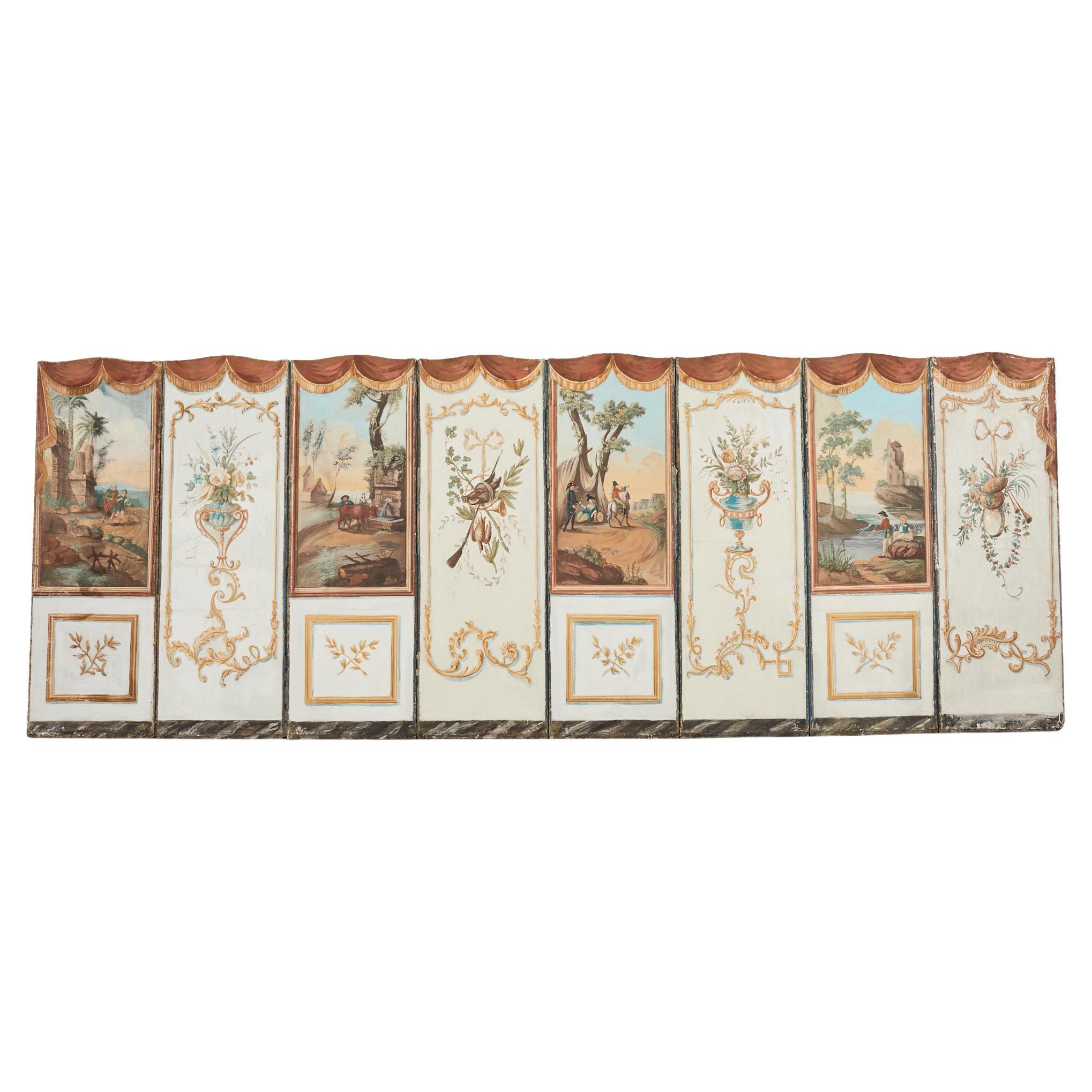 19th Century French Grand Tour Style Eight Panel Painted Screen For Sale