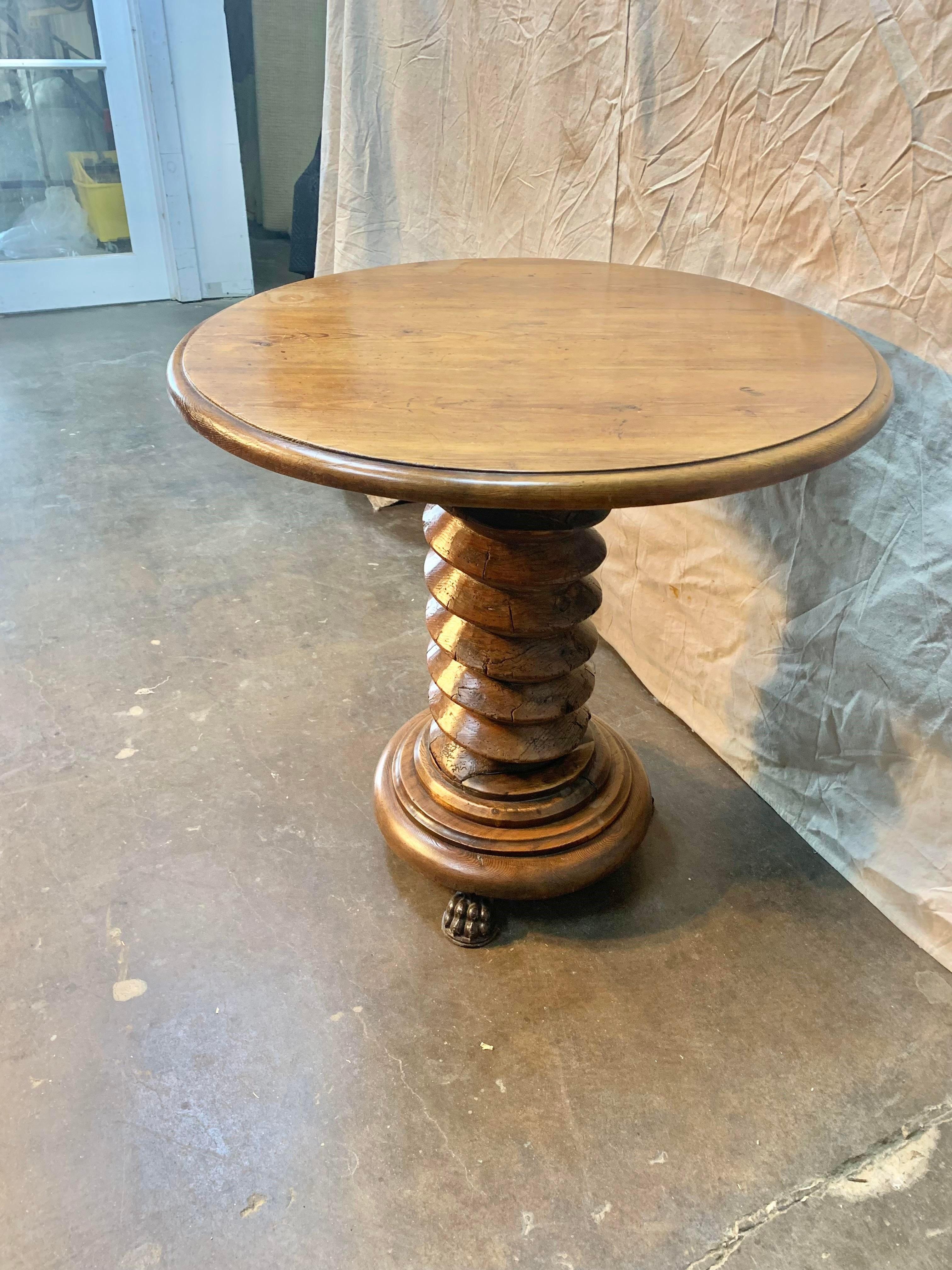 Hand-Crafted 19th Century French Grape Press Pedestal Side Table