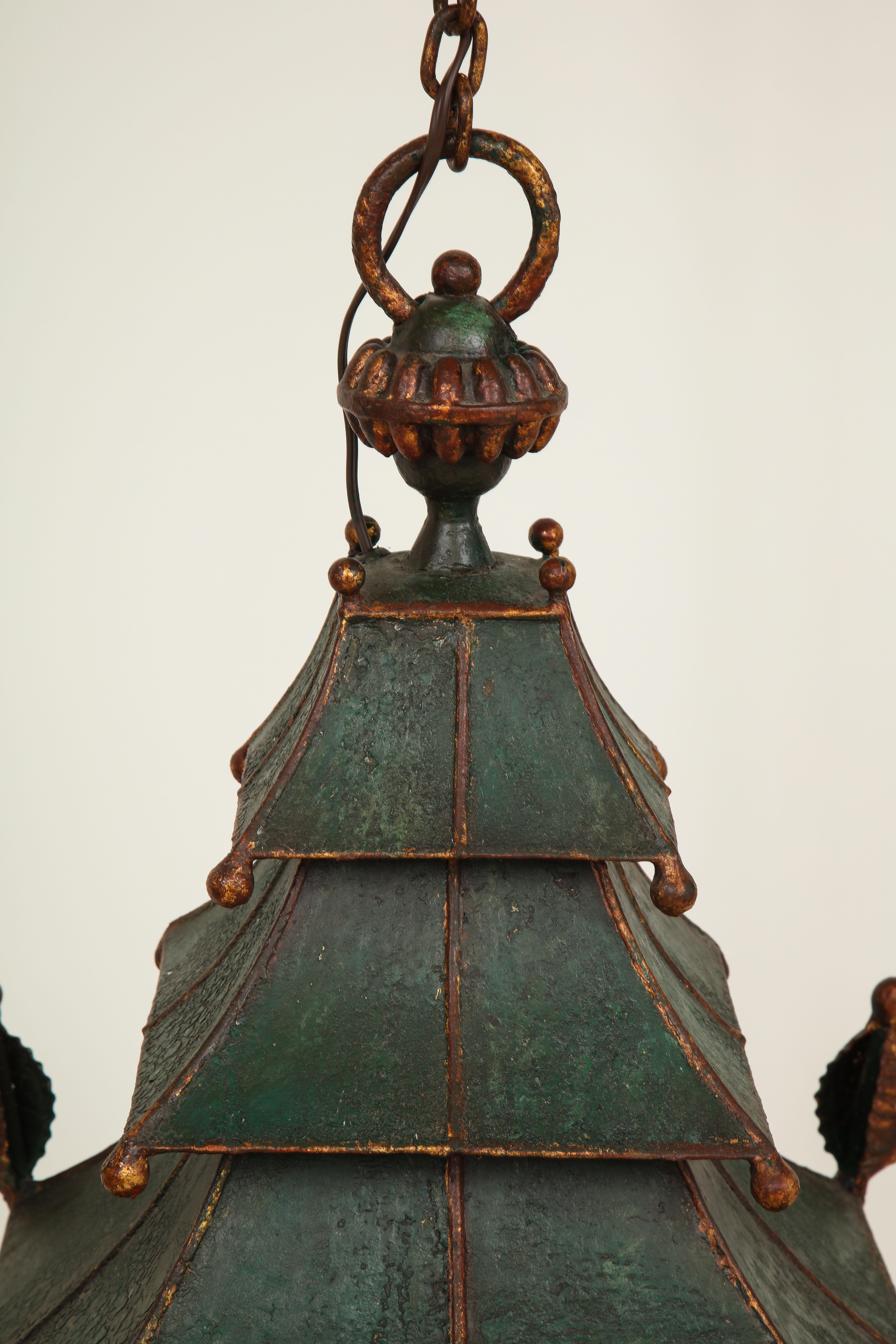 19th Century French Green and Gilt Tôle Lantern 1