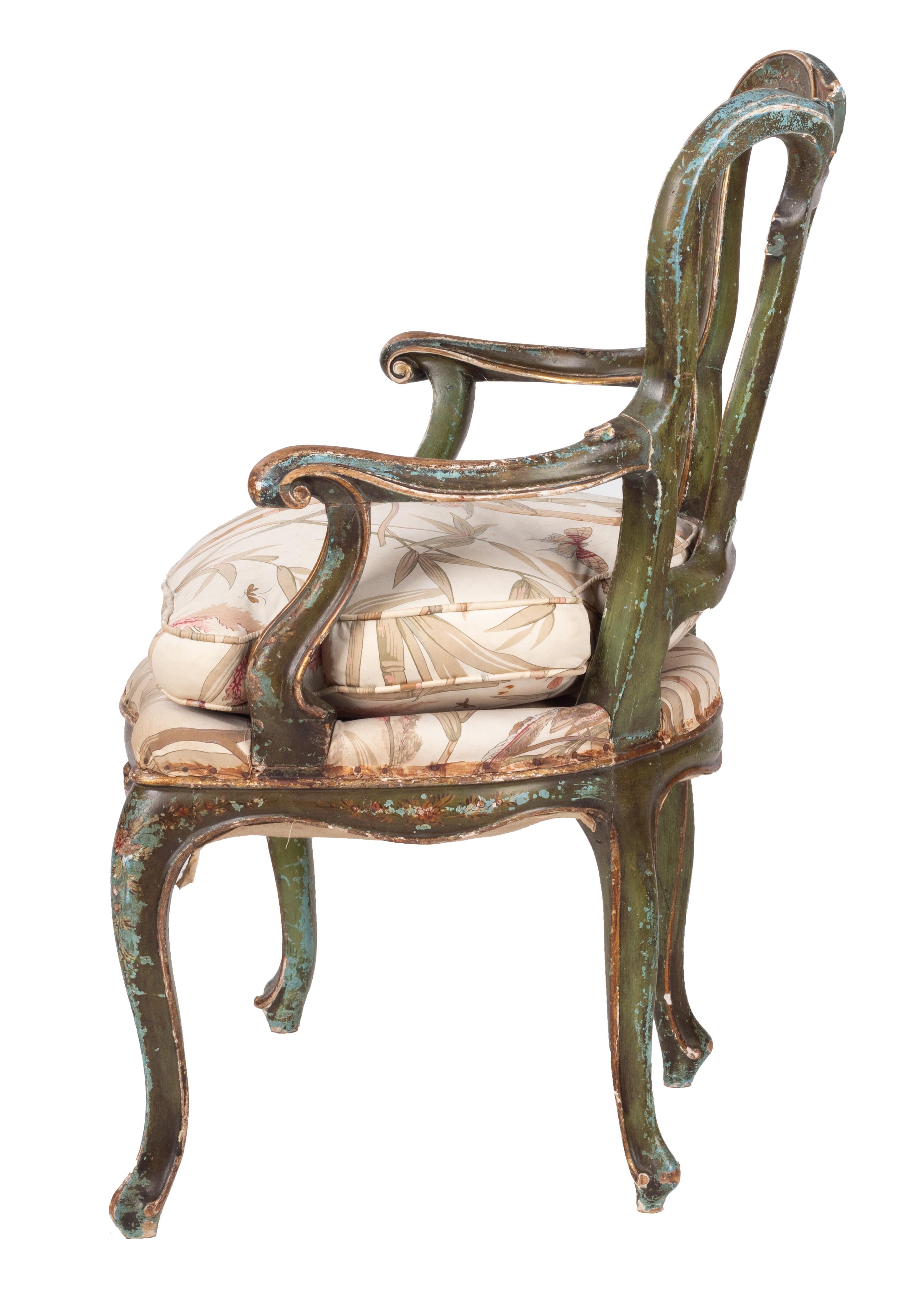 19th Century French Green and Golden Polychrome Armchair In Good Condition In Marbella, ES
