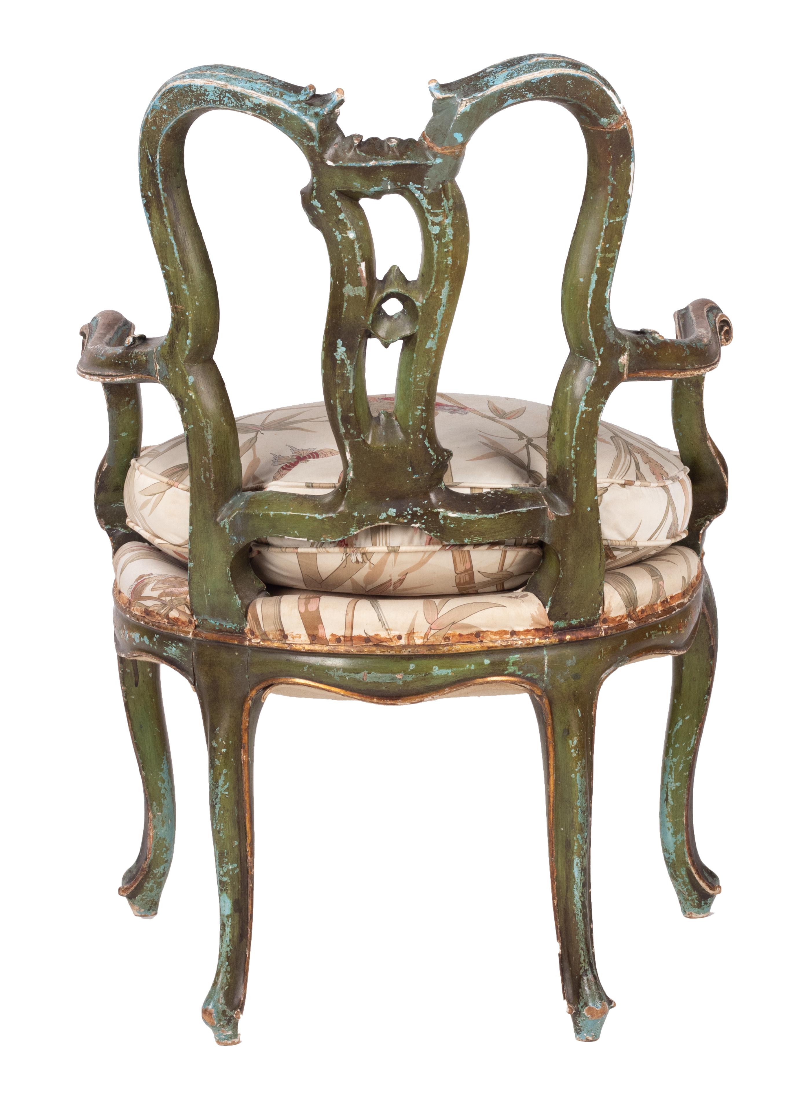 19th Century French Green and Golden Polychrome Armchair 1