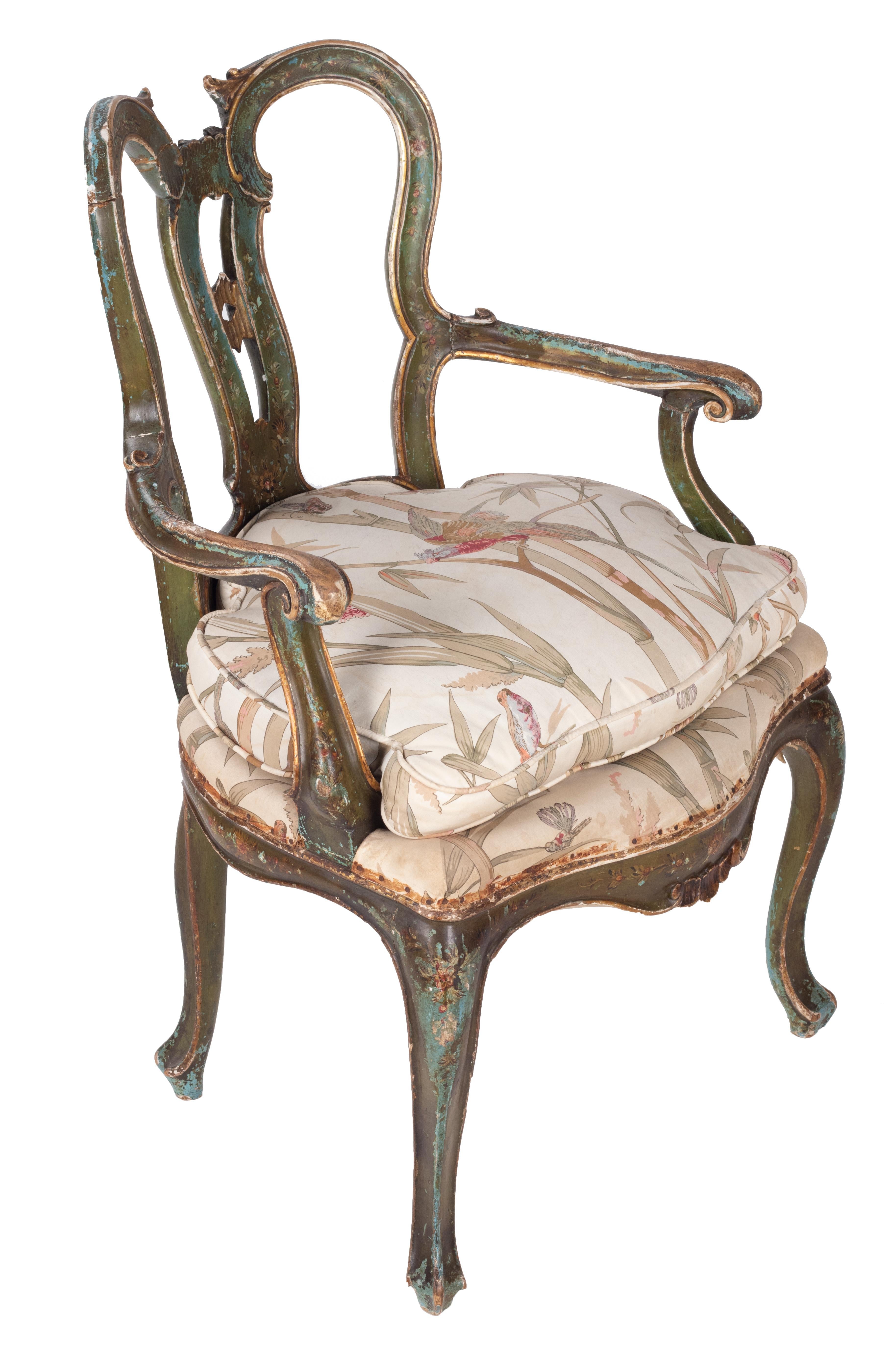 19th Century French Green and Golden Polychrome Armchair 2