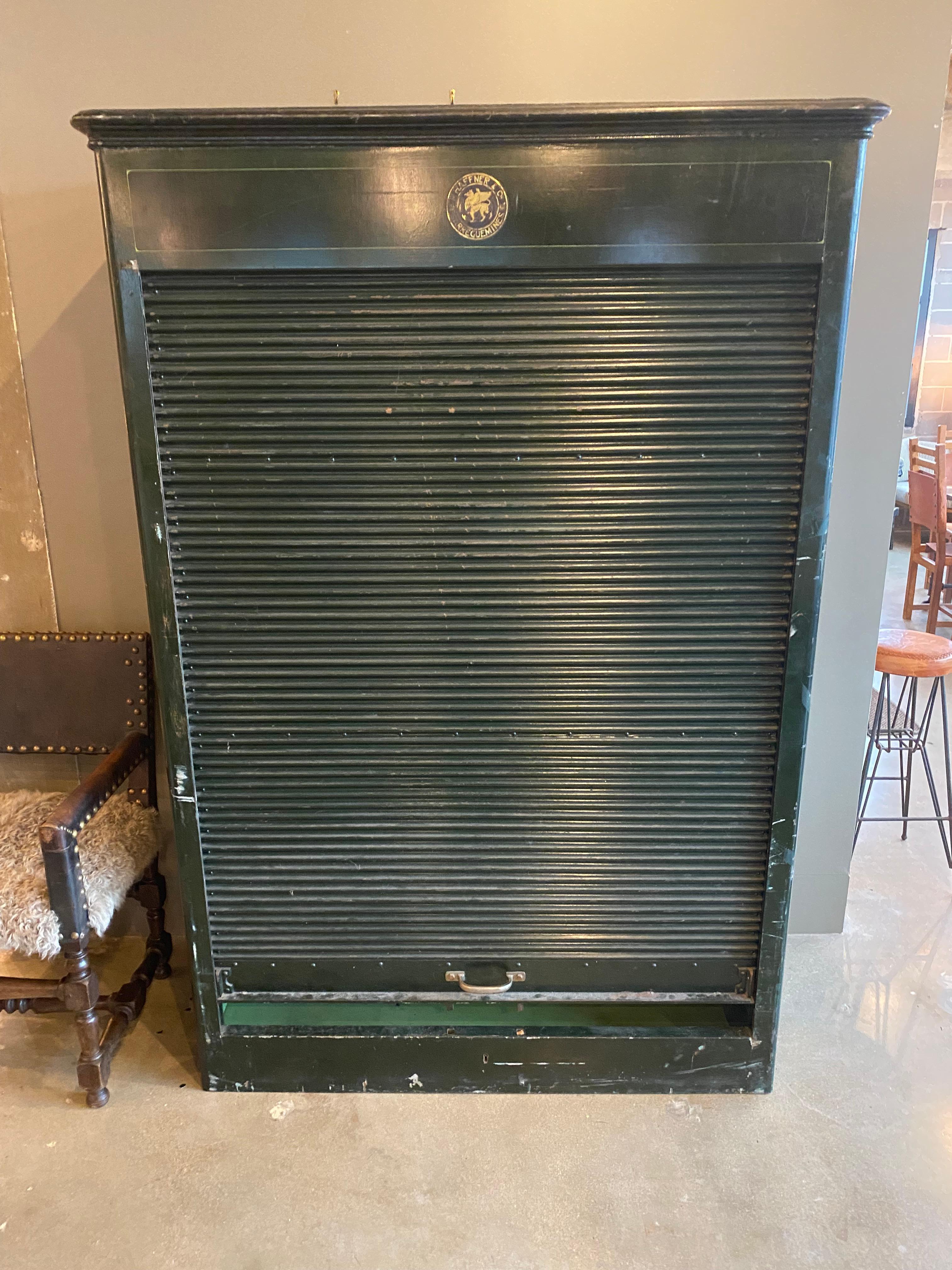 19th Century French Green Cabinet with Tambour Door by P. Haffner For Sale 3