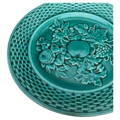 19th Century French Green Fruits & Rose Majolica Plate