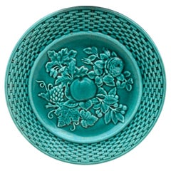 19th Century French Green Fruits & Rose Majolica Plate