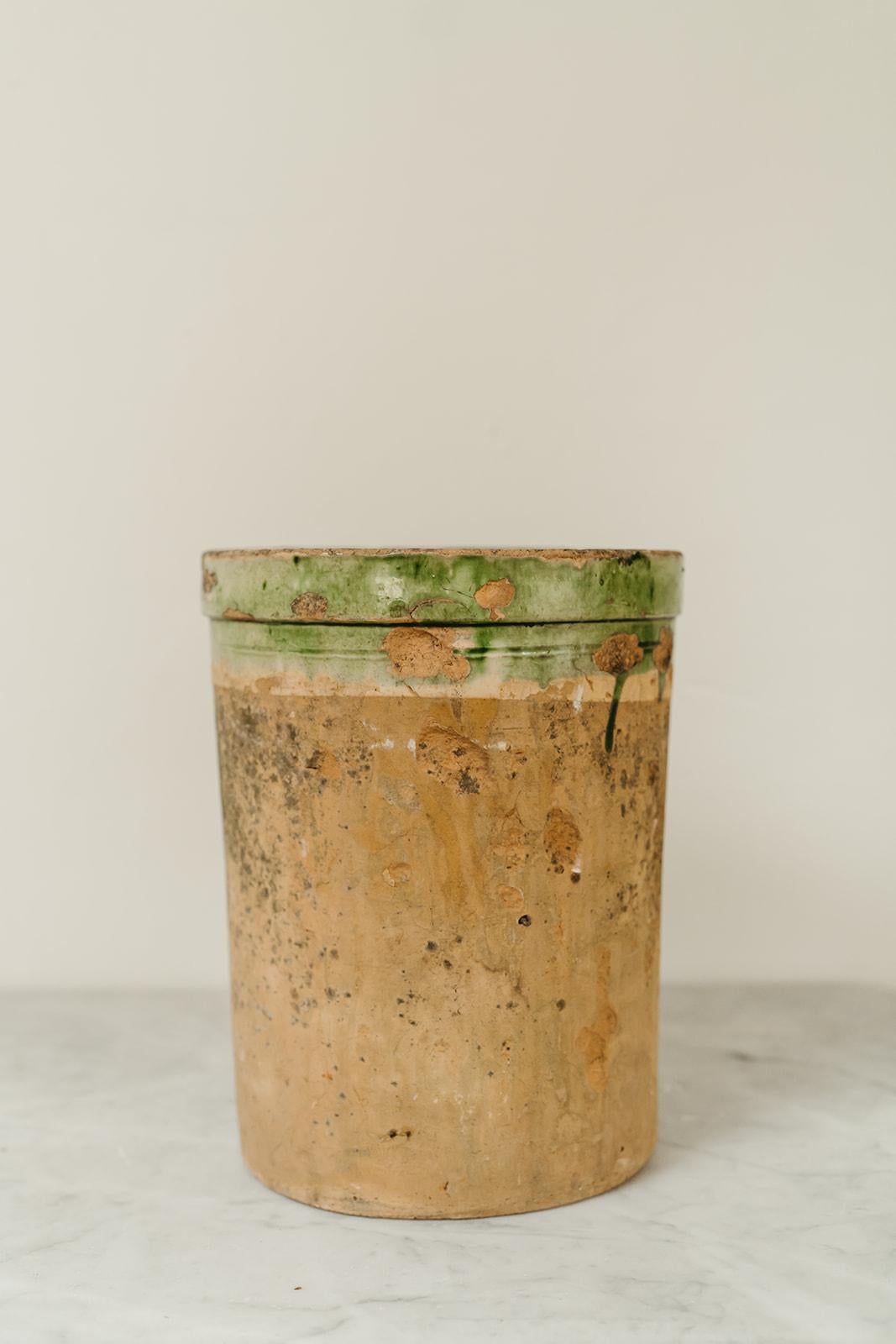 Terracotta 19th century French green glazed confit pot ...  For Sale