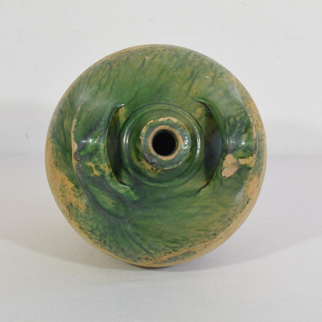 19th Century French Green Glazed Earthenware Jug or Water Cruche For Sale 4