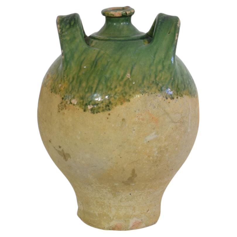 19th Century French Green Glazed Earthenware Jug or Water Cruche