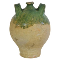 Used 19th Century French Green Glazed Earthenware Jug or Water Cruche