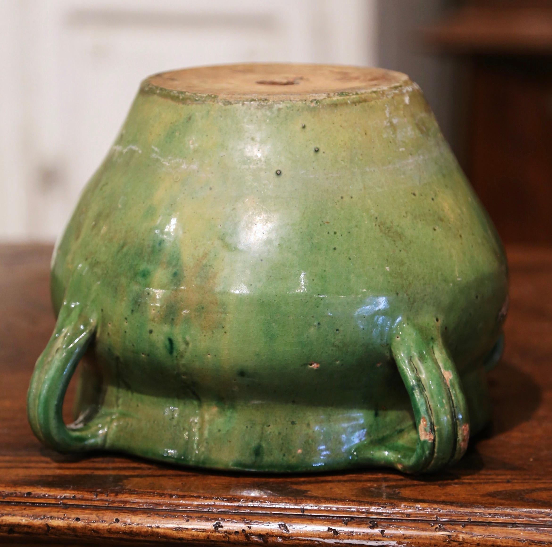 19th Century French Green Glazed Pottery Flower Cache Pot from Provence 6