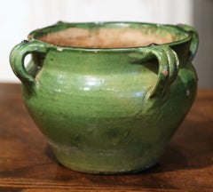 19th Century French Green Glazed Pottery Flower Cache Pot from Provence