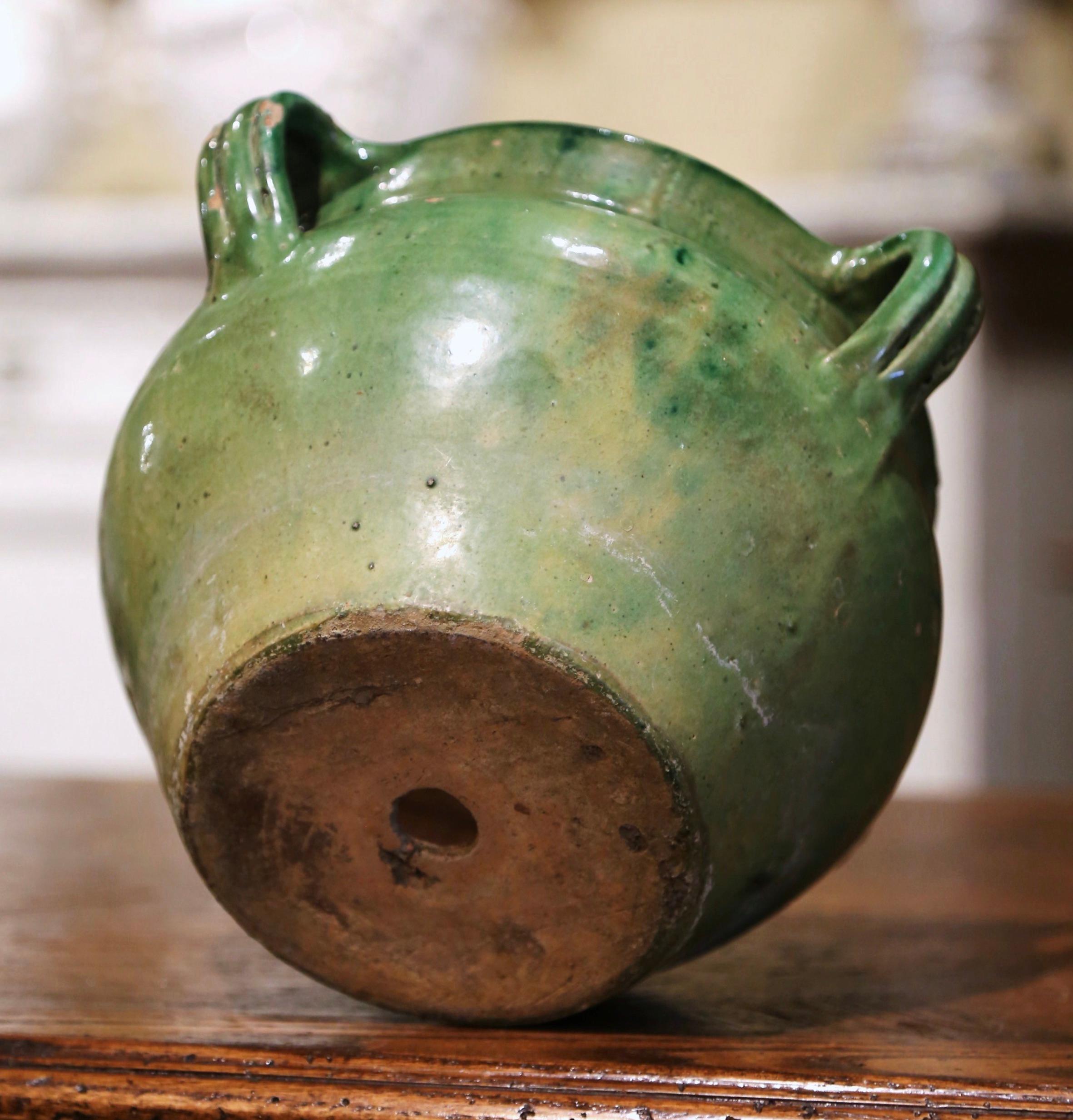 19th Century French Green Glazed Pottery Flower Cache Pot from Provence 5