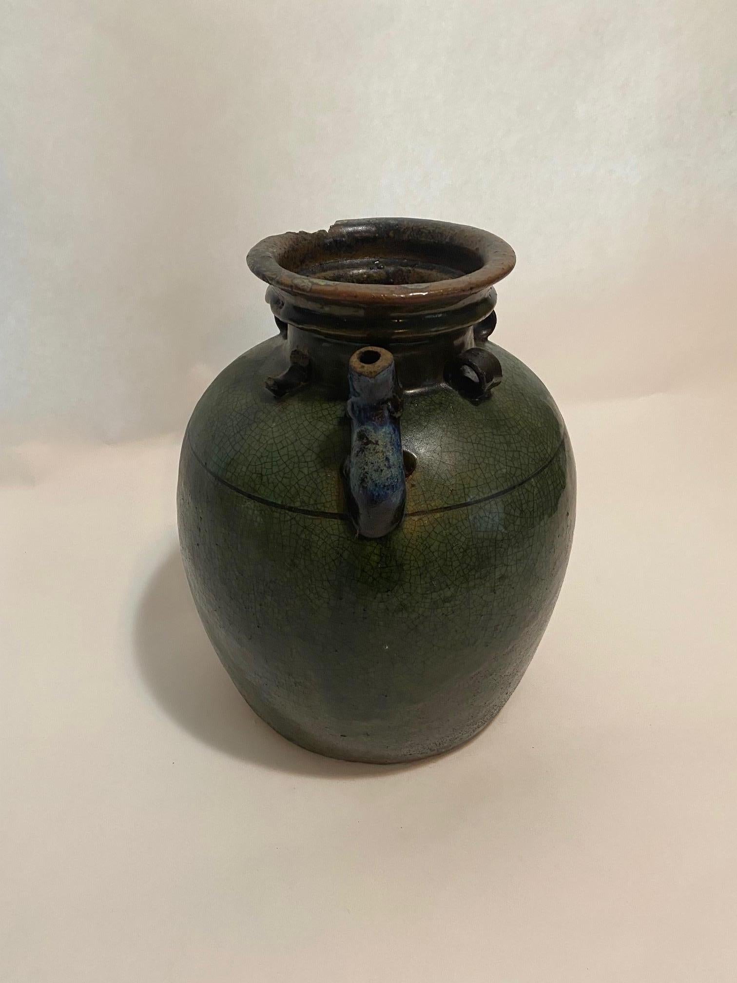 19th Century French Green Glazed Salt Pot In Good Condition In North Salem, NY