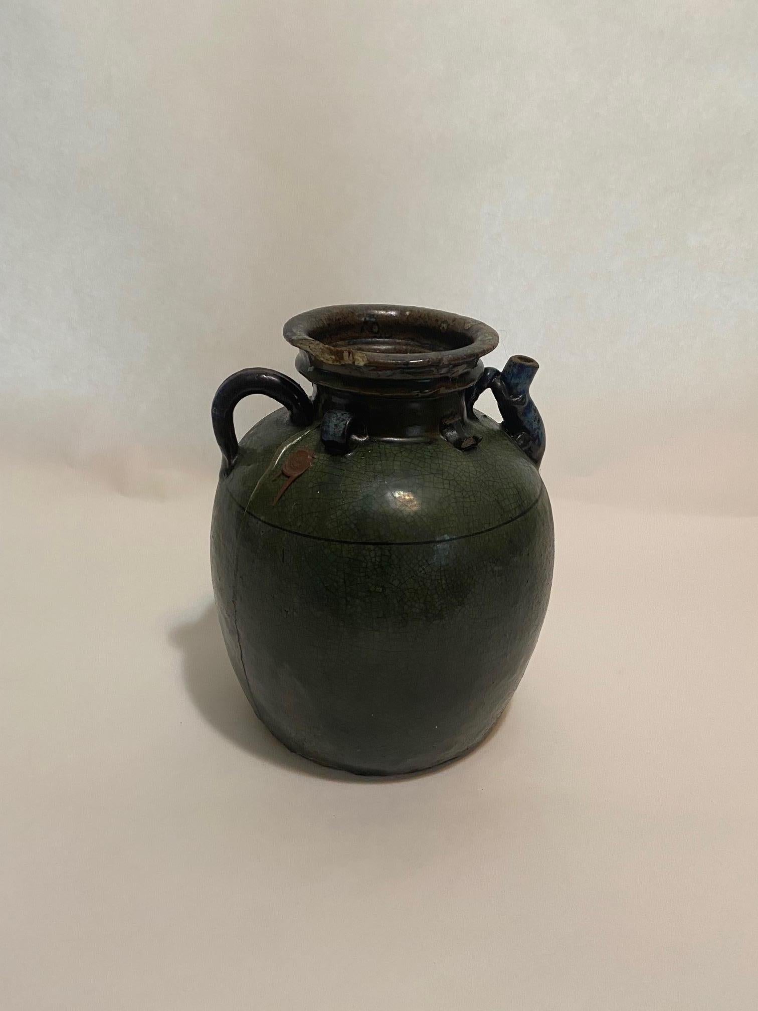 Earthenware 19th Century French Green Glazed Salt Pot