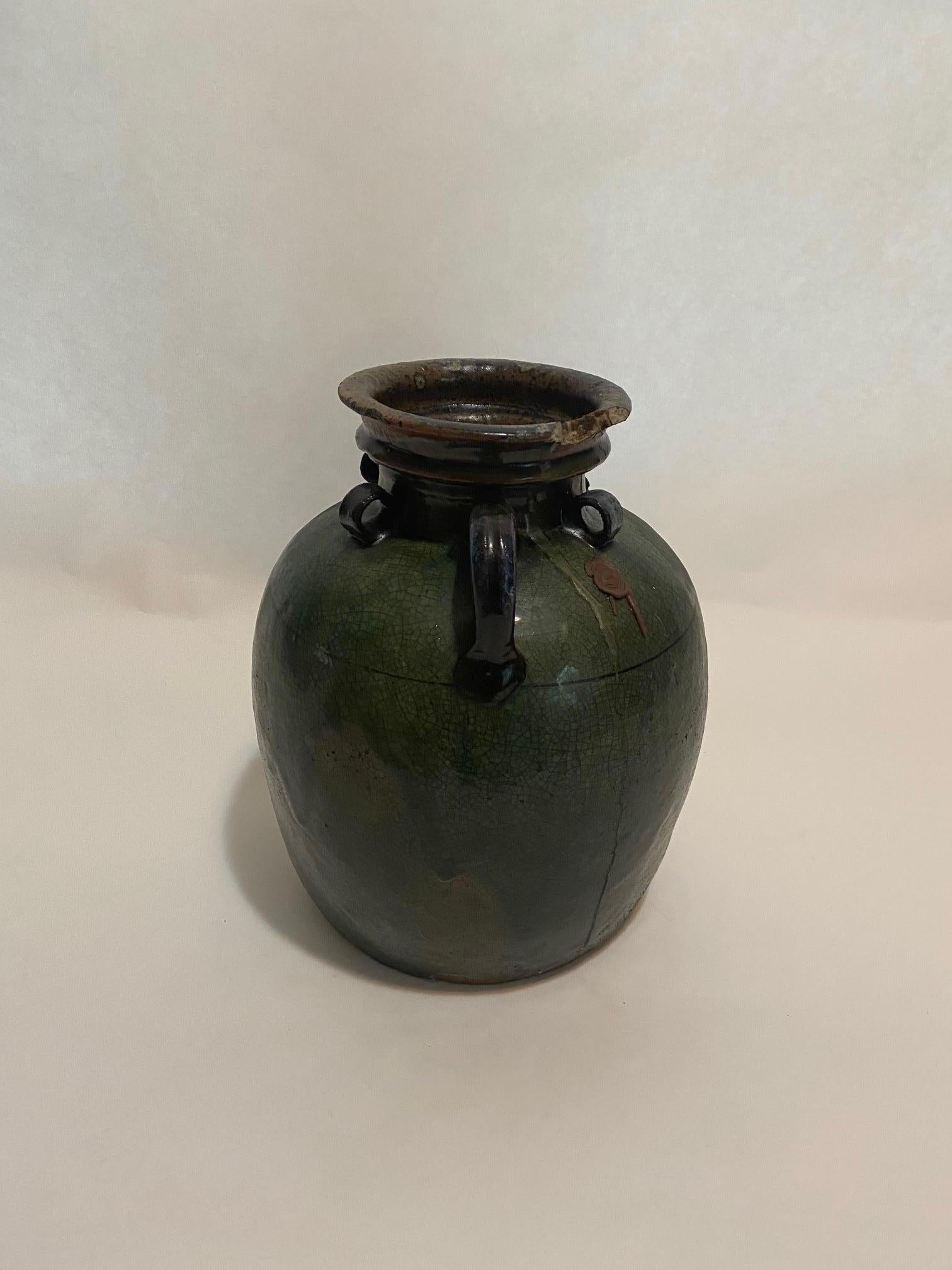 19th Century French Green Glazed Salt Pot 1