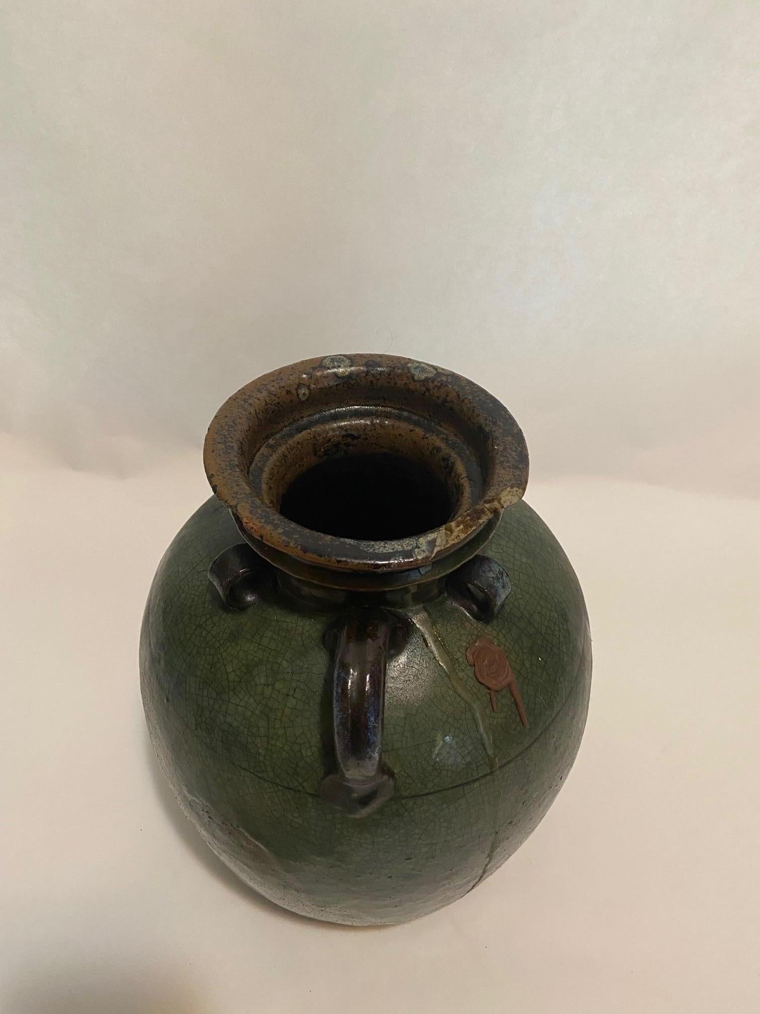 19th Century French Green Glazed Salt Pot 2