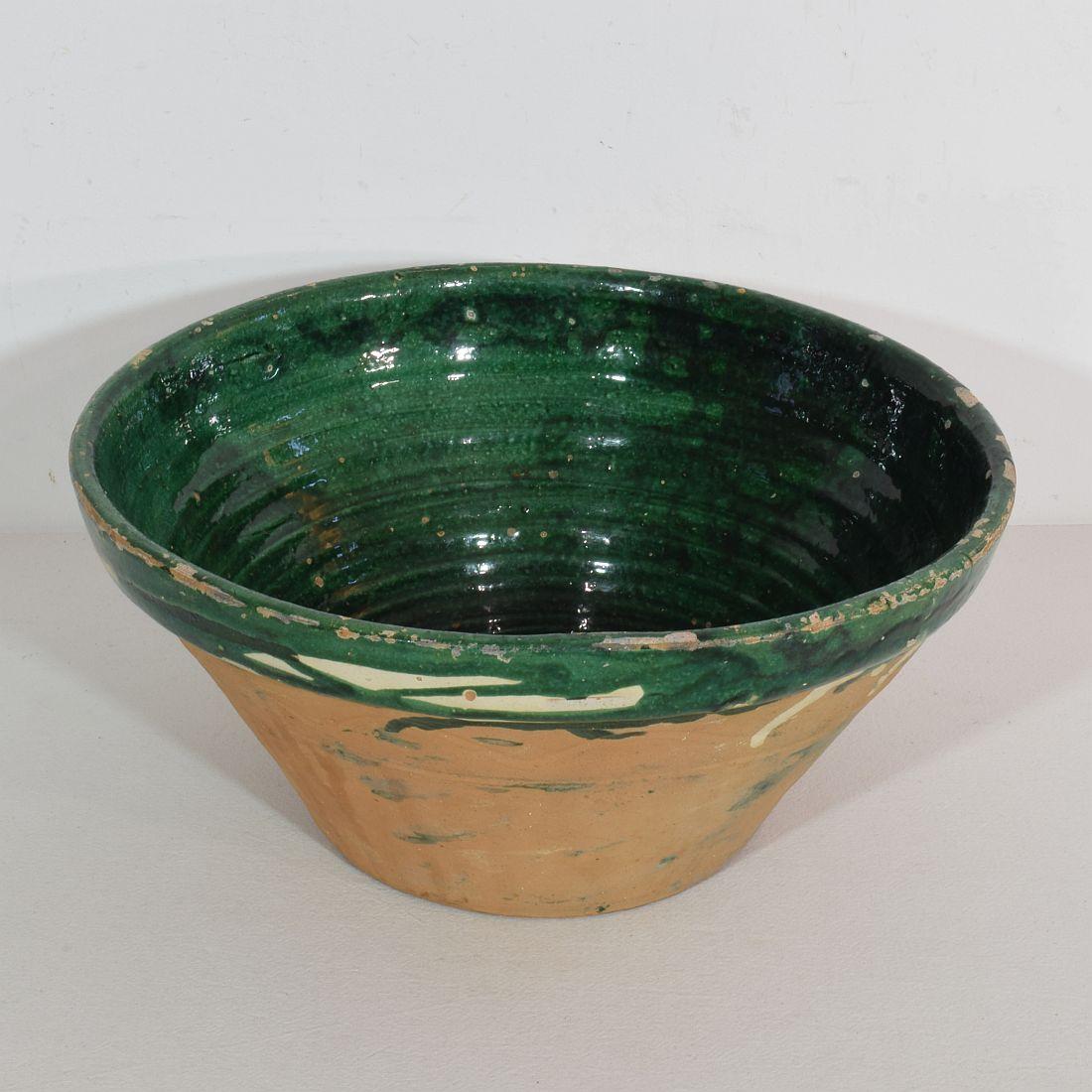 French Provincial 19th Century French Green Glazed Terracotta Dairy Bowl or Tian