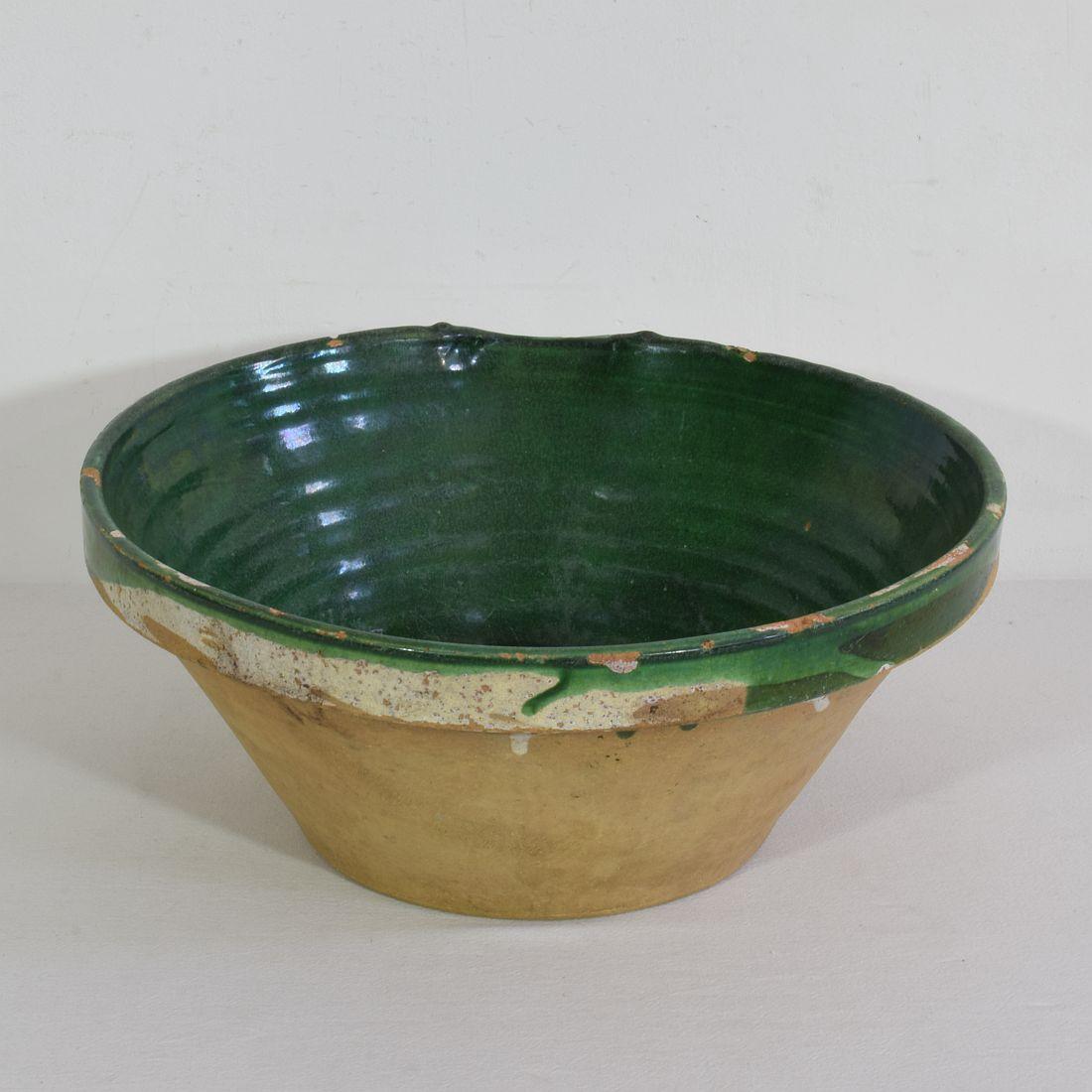 19th Century French Green Glazed Terracotta Dairy Bowl or Tian For Sale 1