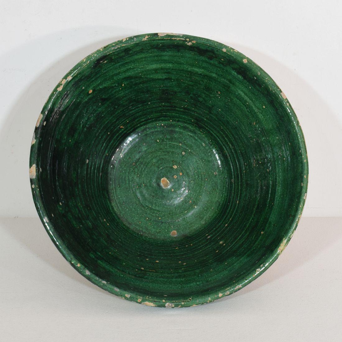 Ceramic 19th Century French Green Glazed Terracotta Dairy Bowl or Tian