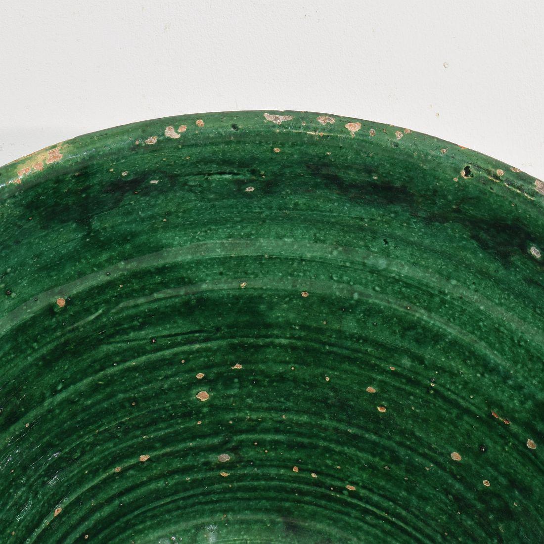 19th Century French Green Glazed Terracotta Dairy Bowl or Tian 1