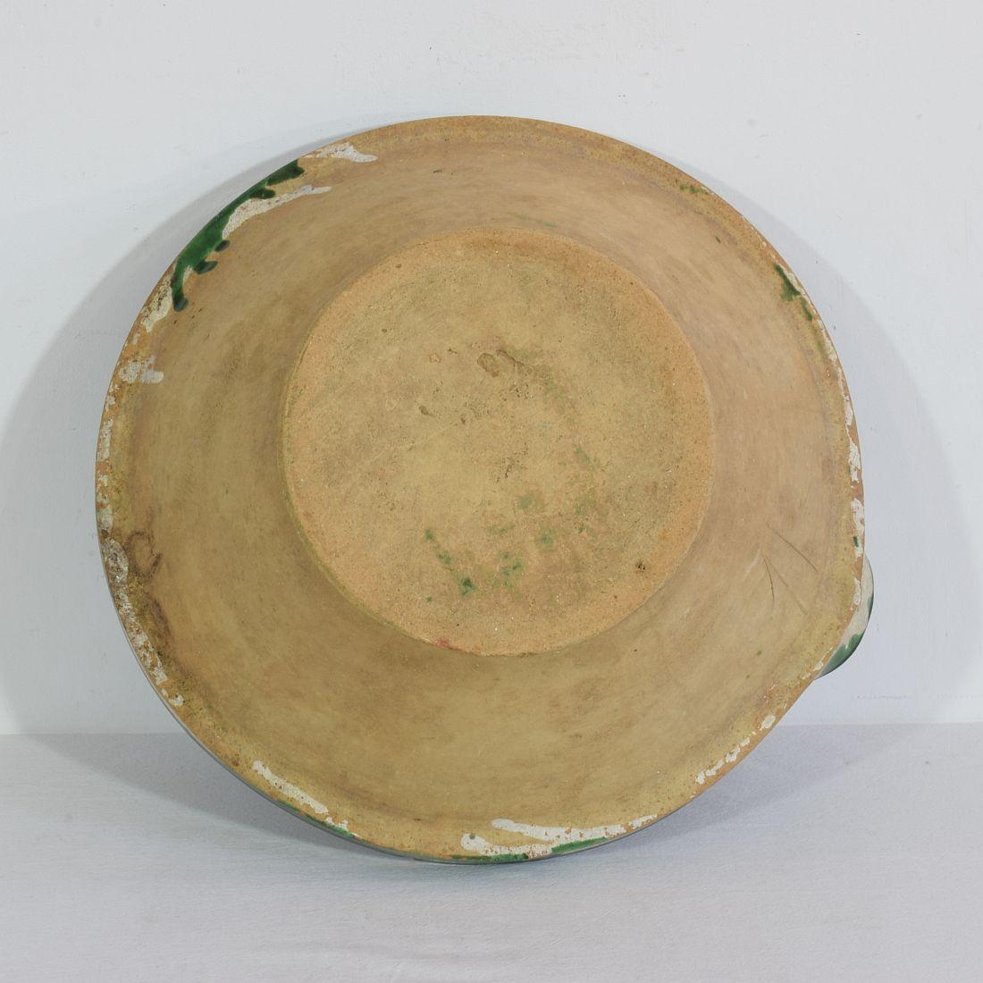 19th Century French Green Glazed Terracotta Dairy Bowl or Tian For Sale 4