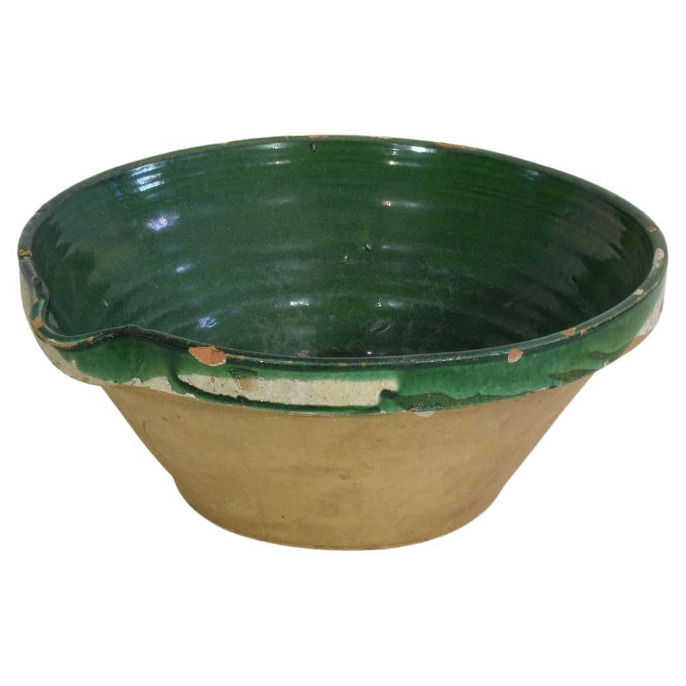 19th Century French Green Glazed Terracotta Dairy Bowl or Tian For Sale