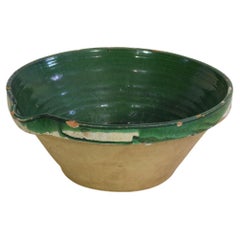 19th Century French Green Glazed Terracotta Dairy Bowl or Tian