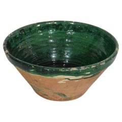 19th Century French Green Glazed Terracotta Dairy Bowl or Tian