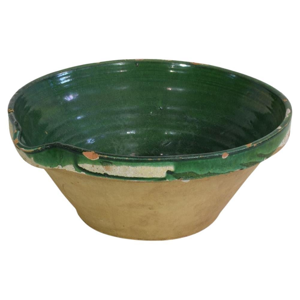 19th Century French Green Glazed Terracotta Dairy Bowl or Tian