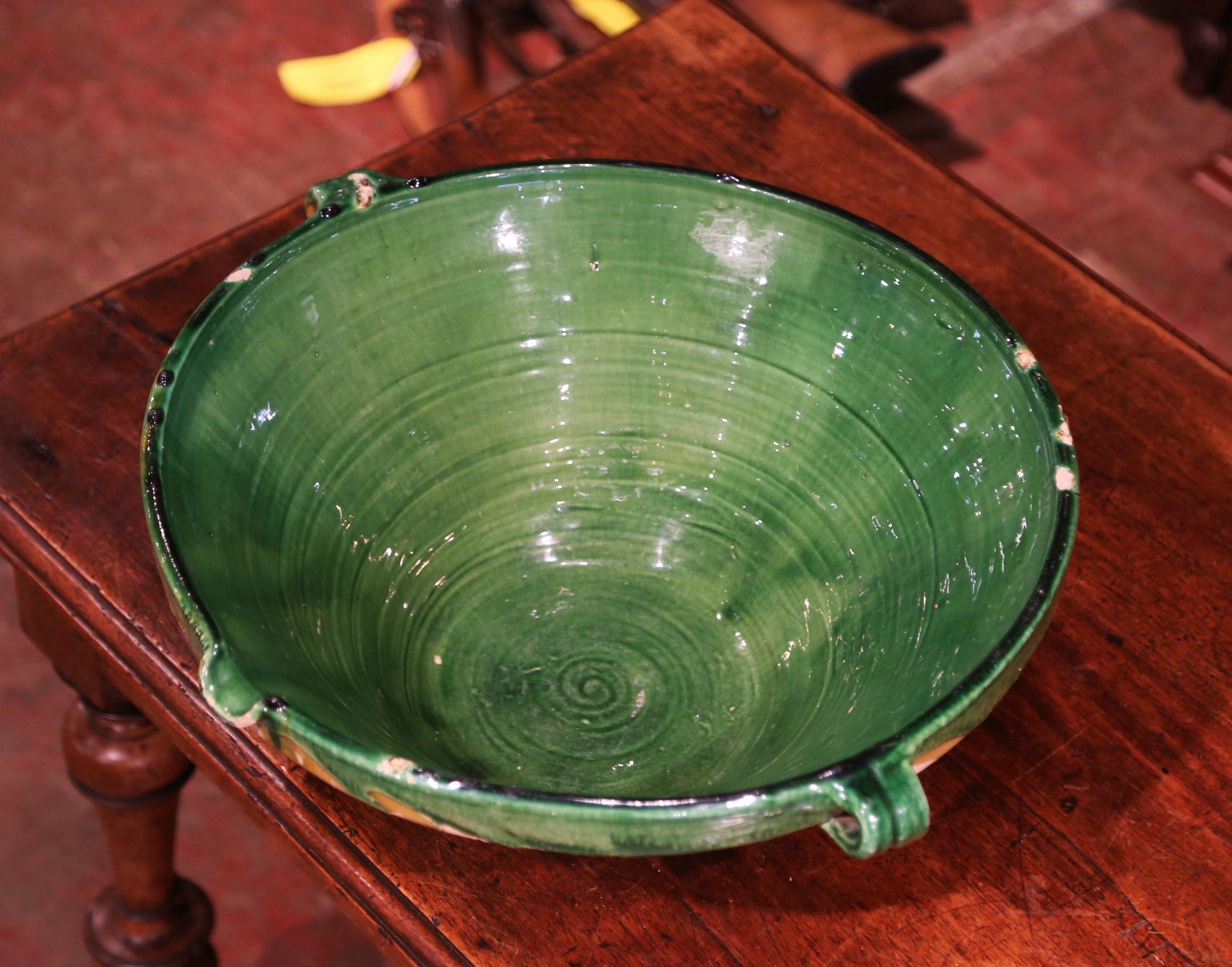 Country 19th Century French Green Glazed Terracotta Decorative Bowl from Provence
