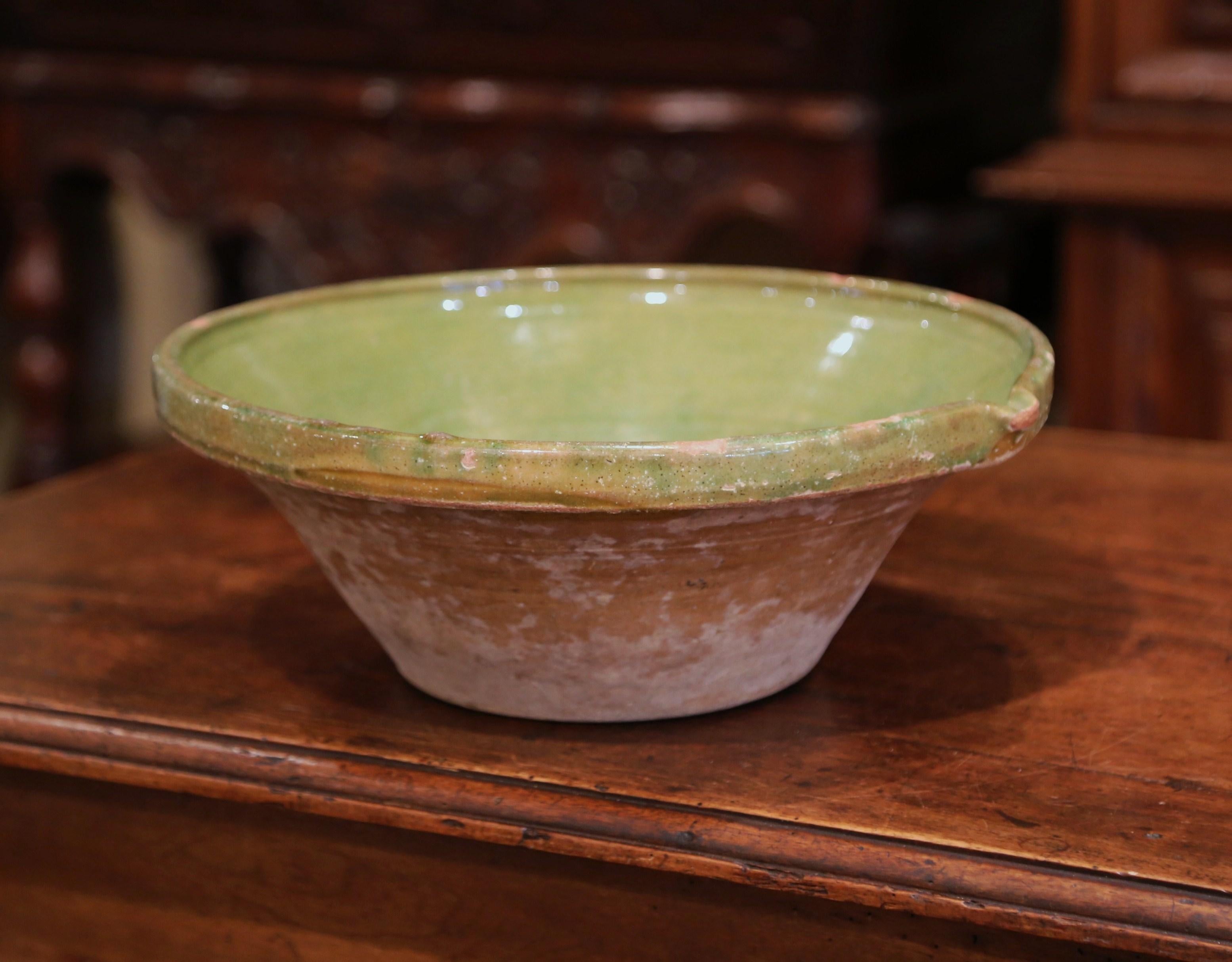 Hand-Crafted 19th Century French Green Glazed Terracotta Decorative Bowl from Provence