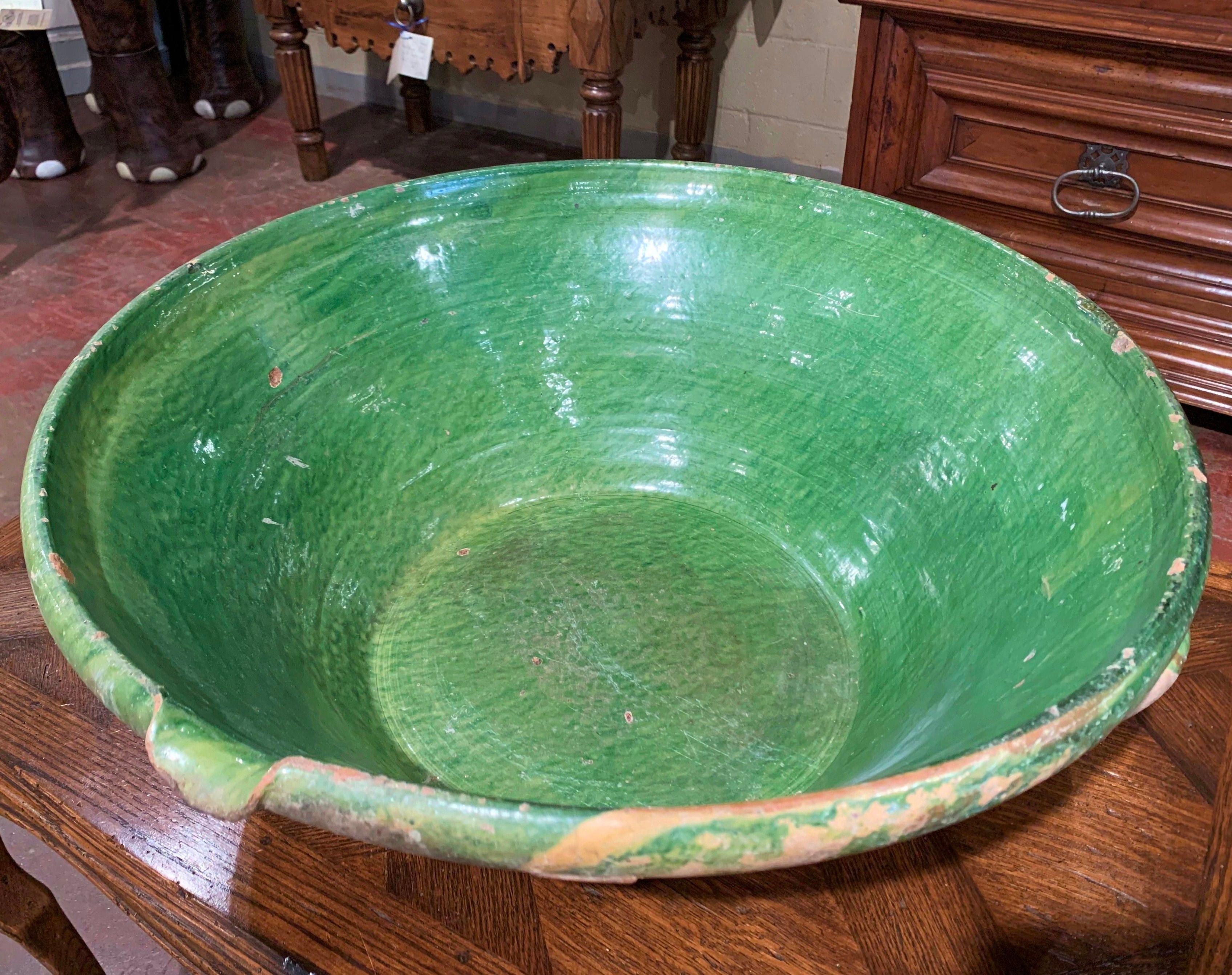 Country 19th Century French Green Glazed Terracotta Decorative Bowl from Provence