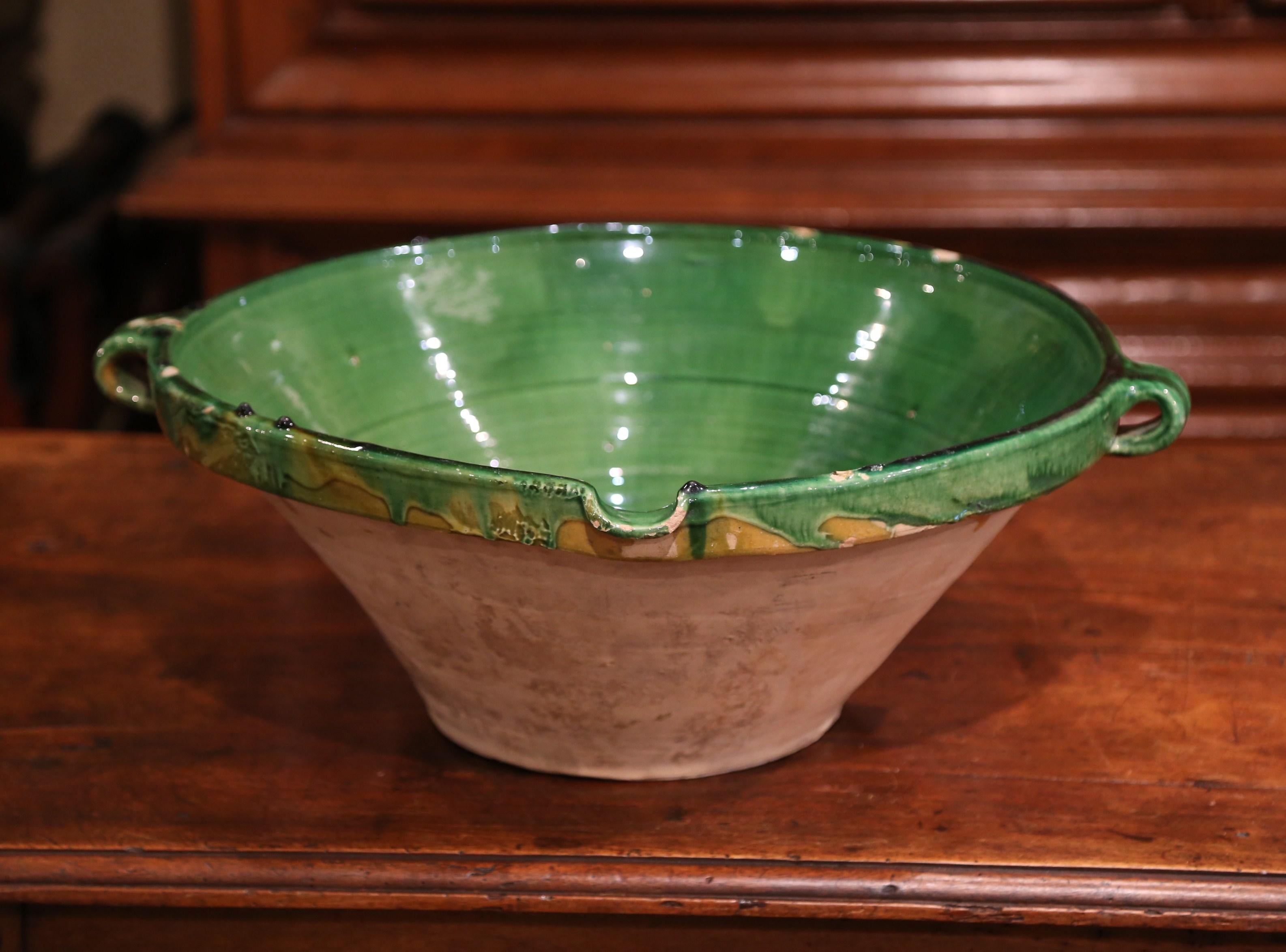 Earthenware 19th Century French Green Glazed Terracotta Decorative Bowl from Provence