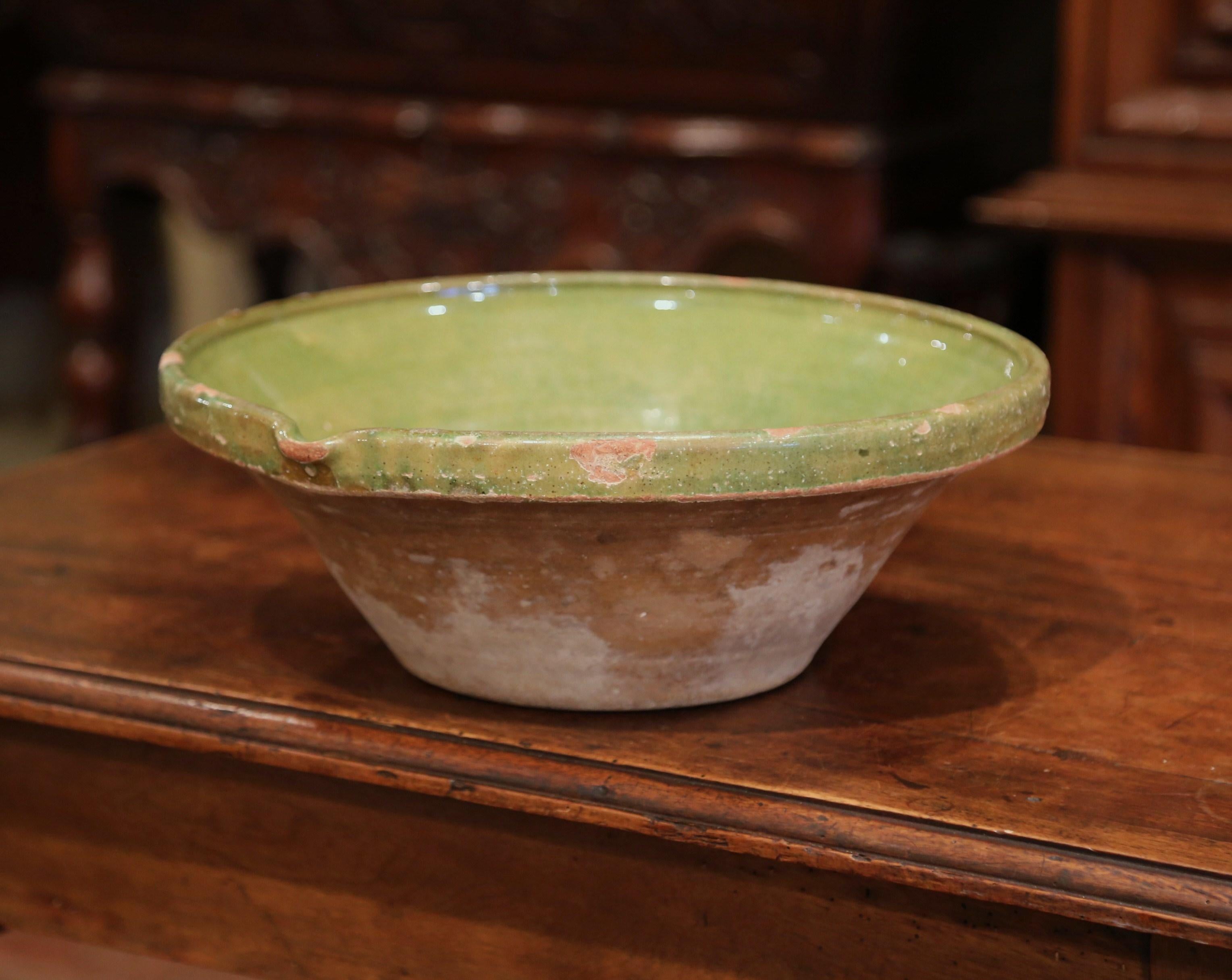 Earthenware 19th Century French Green Glazed Terracotta Decorative Bowl from Provence