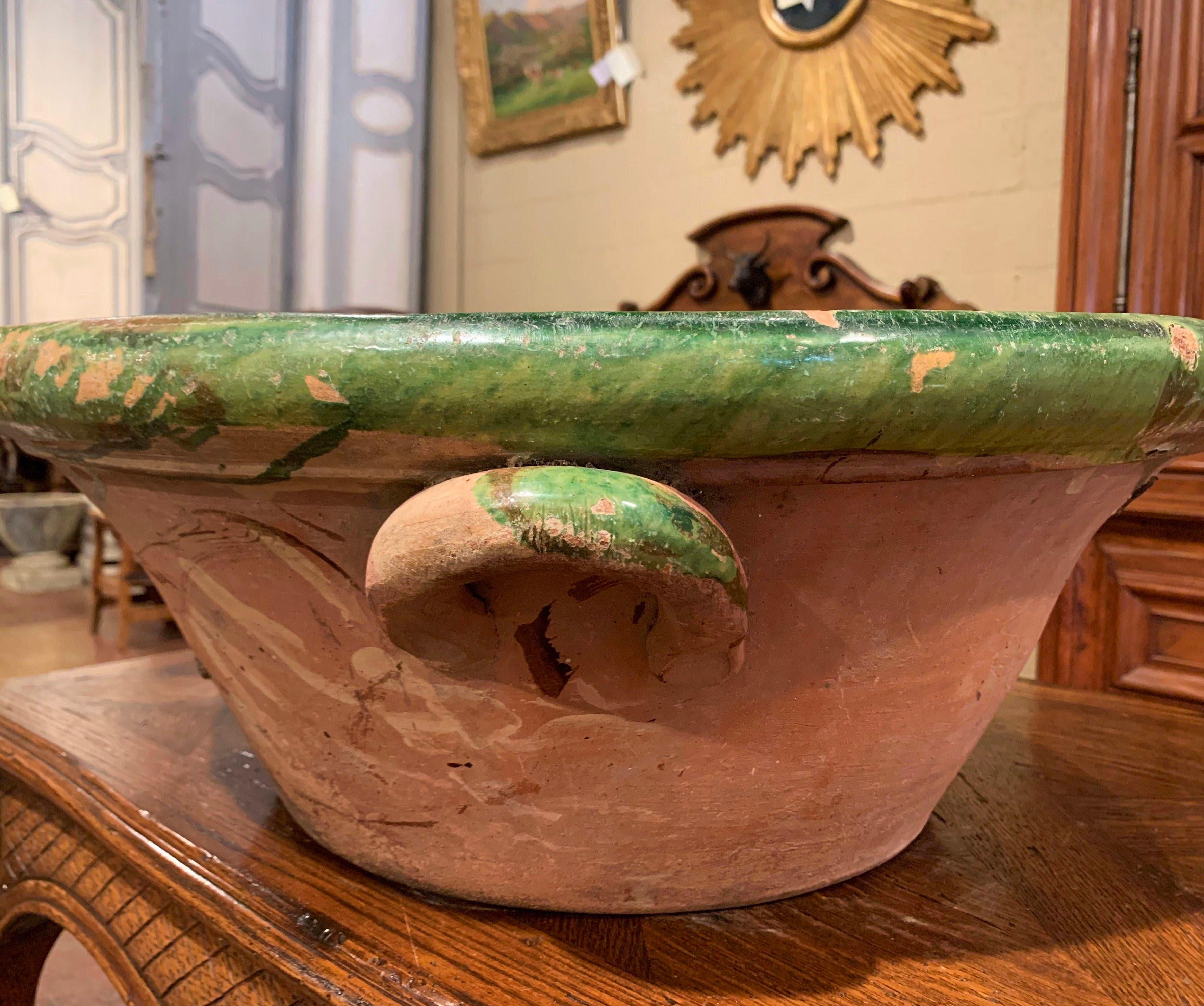 Earthenware 19th Century French Green Glazed Terracotta Decorative Bowl from Provence