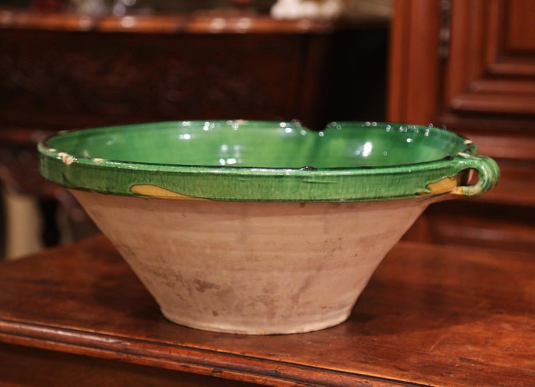 19th Century French Green Glazed Terracotta Decorative Bowl from