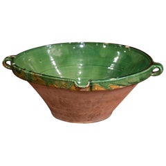 19th Century French Green Glazed Terracotta Decorative Bowl from Provence