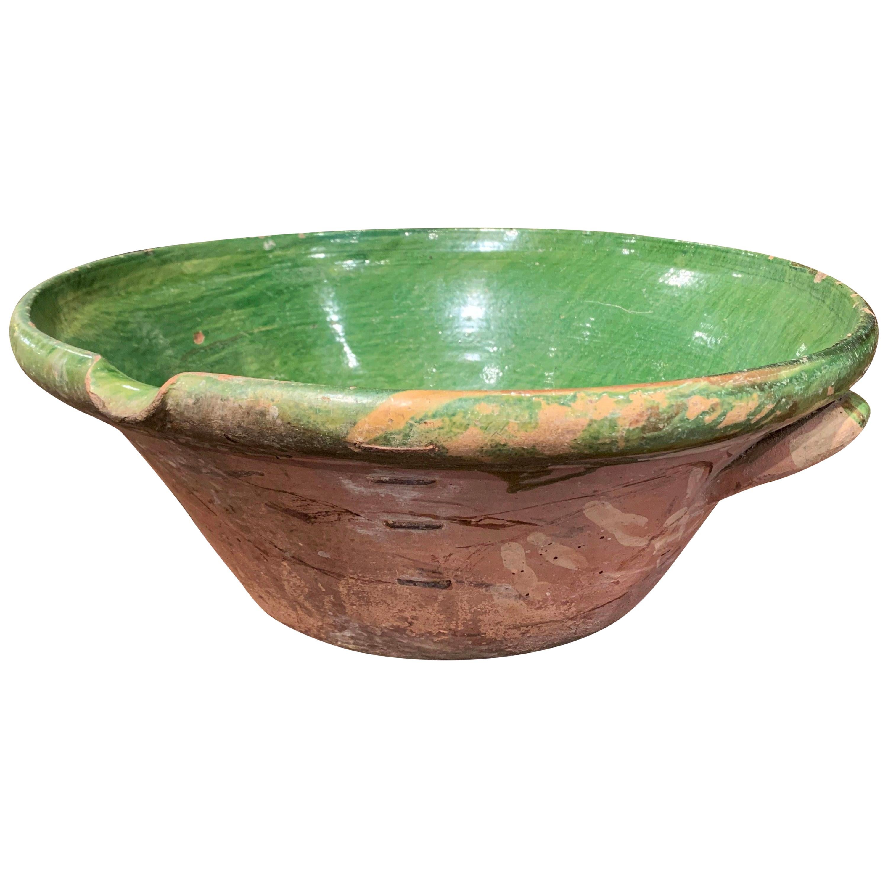 19th Century French Green Glazed Terracotta Decorative Bowl from Provence