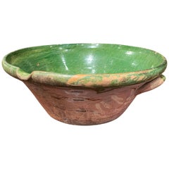 Antique 19th Century French Green Glazed Terracotta Decorative Bowl from Provence