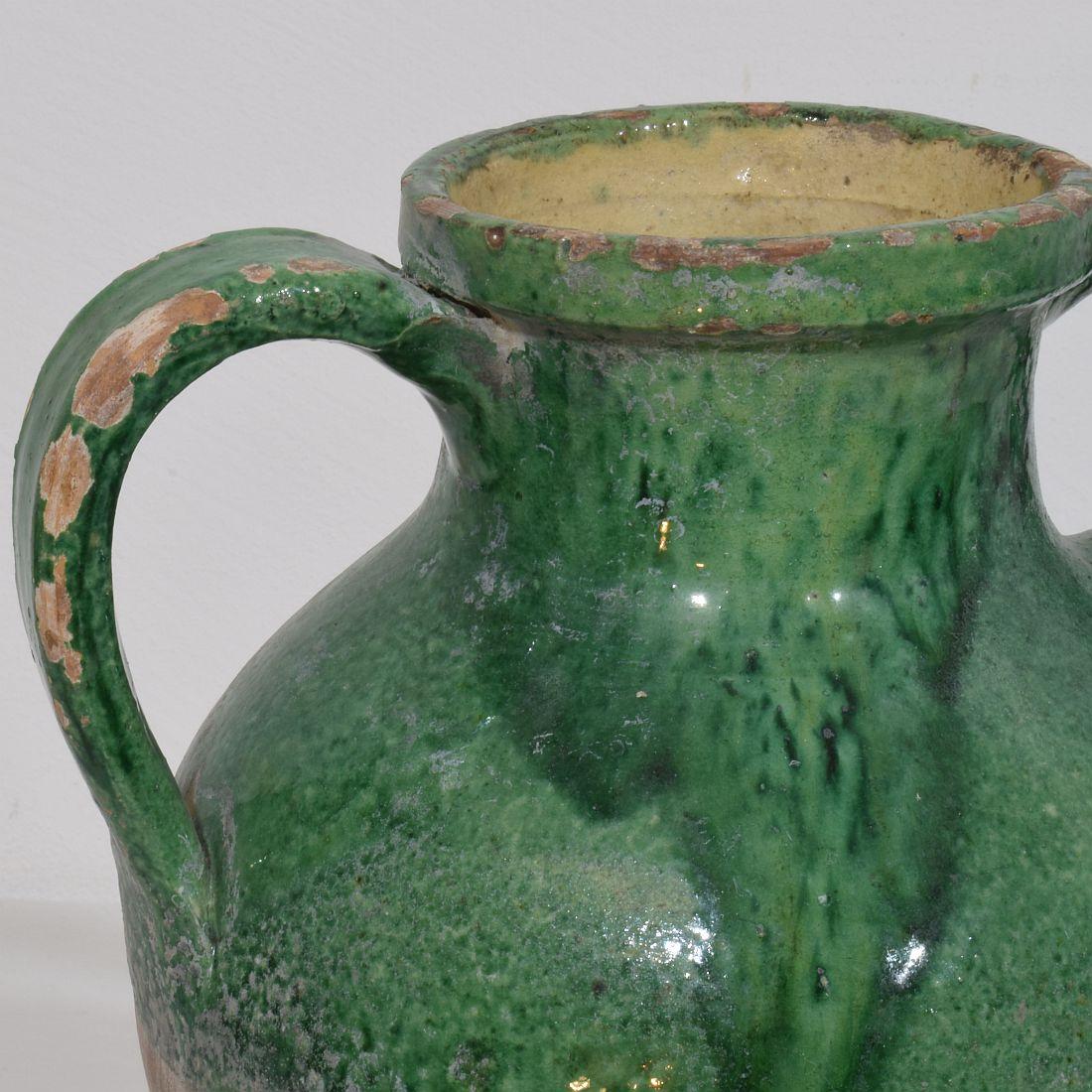 19th Century, French Green Glazed Terracotta Jug or Water Cruche For Sale 6