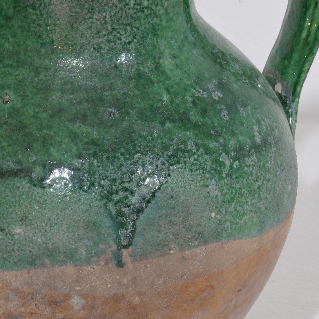 19th Century, French Green Glazed Terracotta Jug or Water Cruche For Sale 7