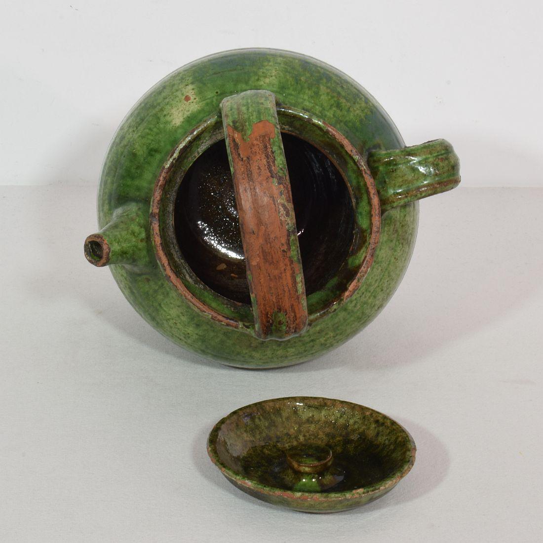 19th Century, French Green Glazed Terracotta Jug or Water Cruche 8